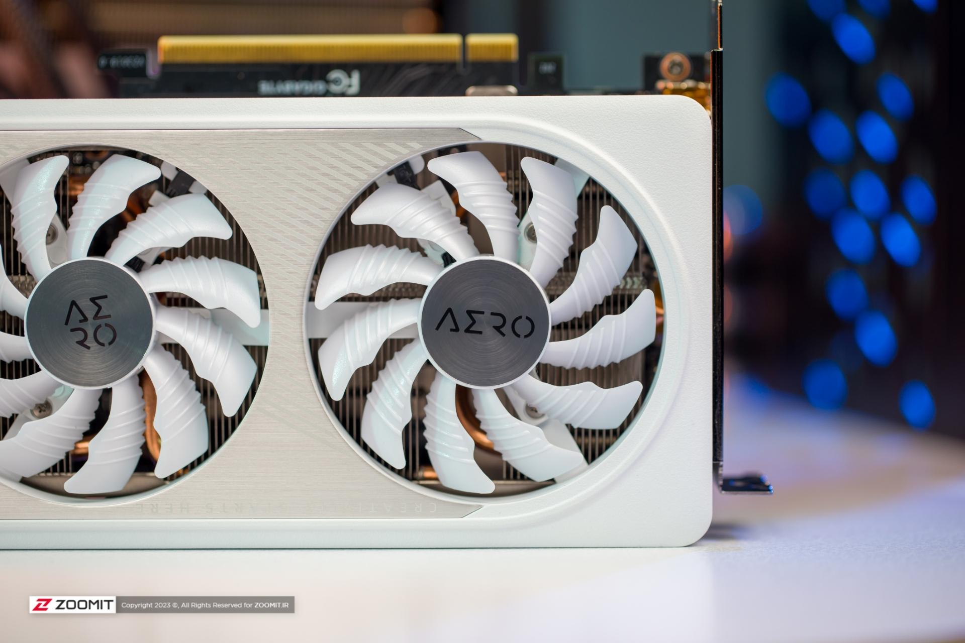 نمای نزدیک از فن کارت گرافیک RTX 4060 Ti AERO OC