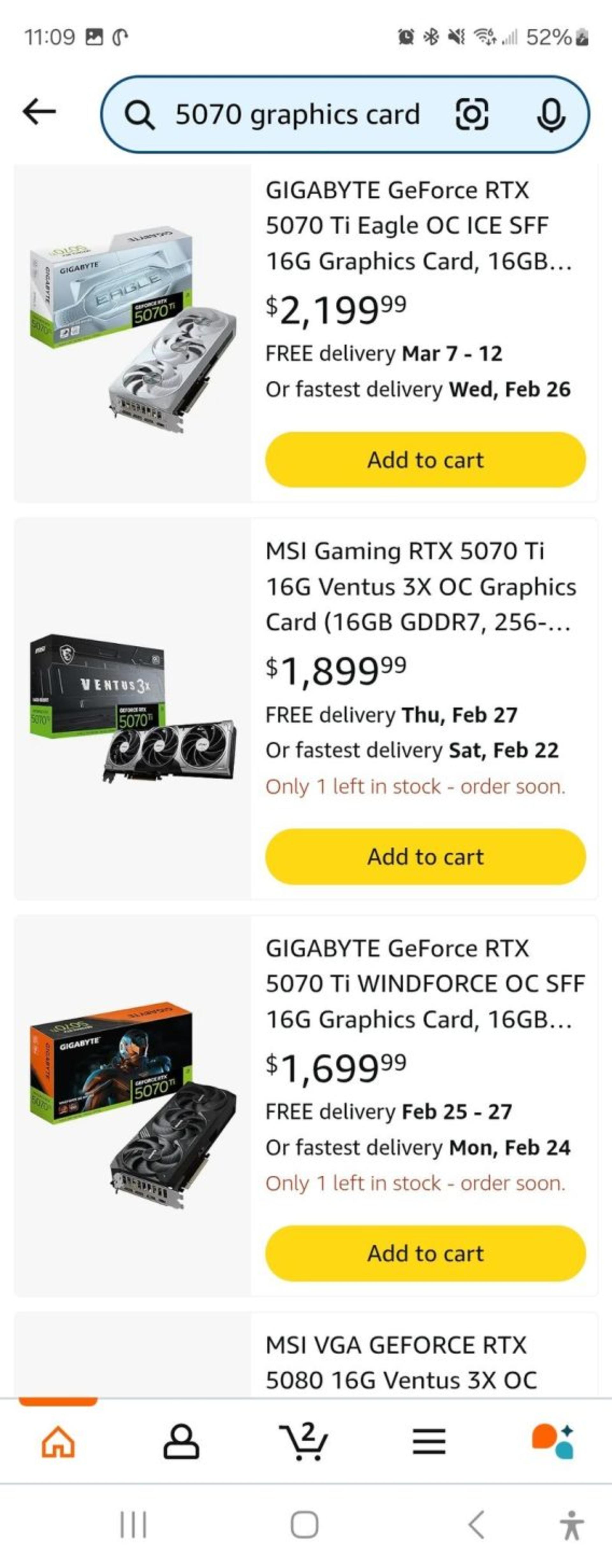 قیمت گرافیک RTX 5070 Ti در سایت آمازون