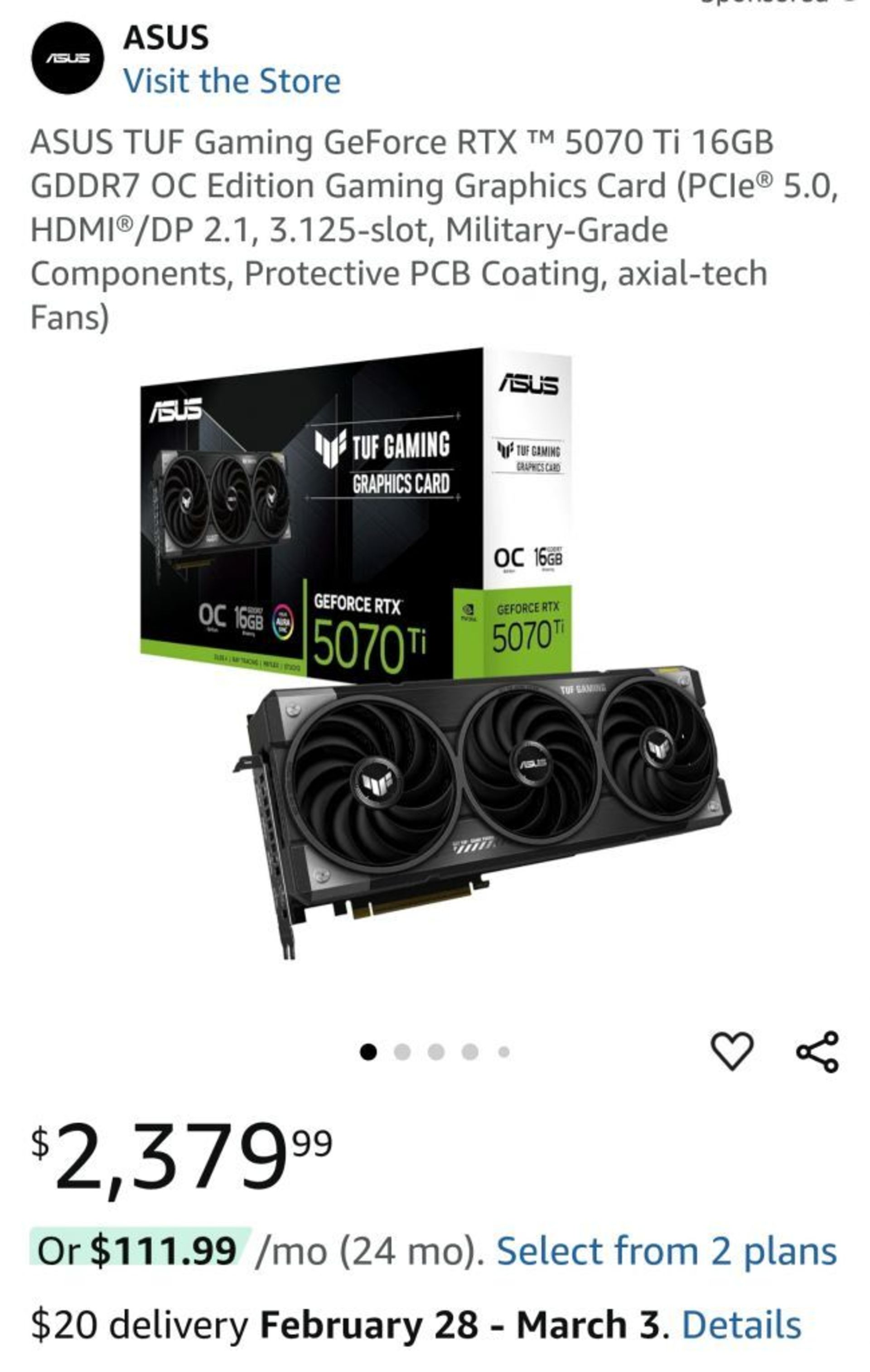 قیمت گرافیک RTX 5070 Ti در سایت آمازون