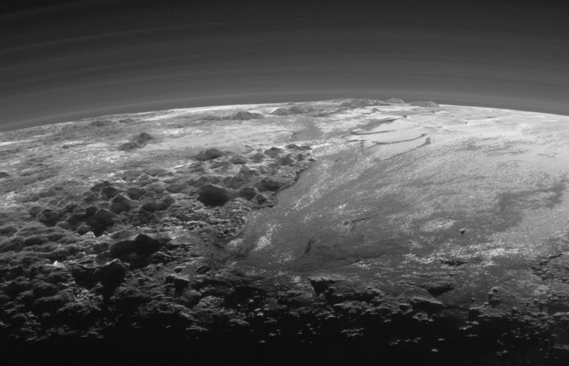 A partial view of the sunset on Pluto