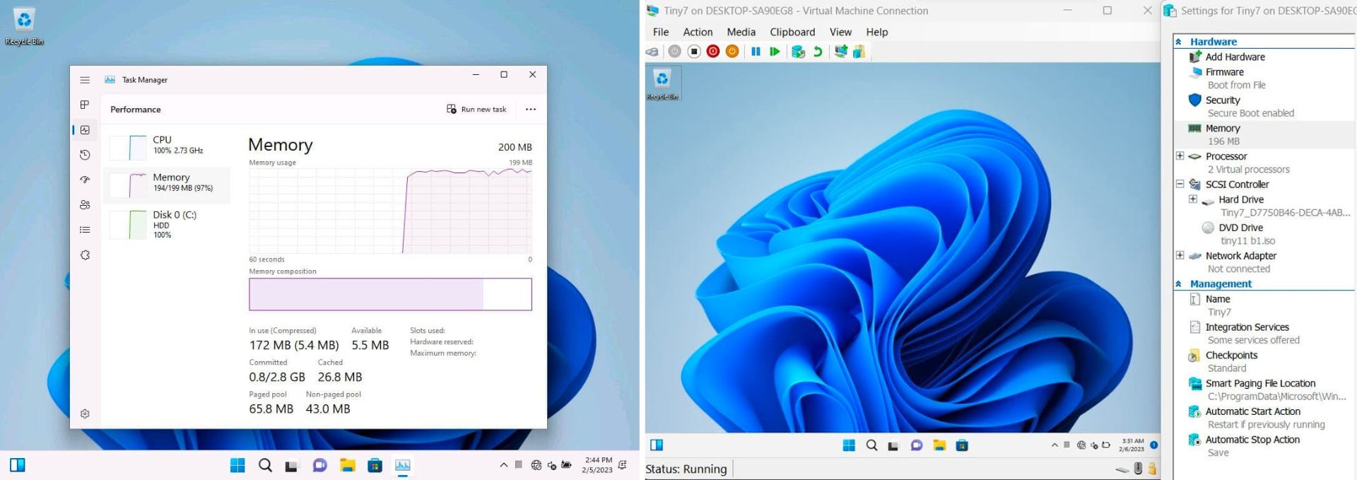 ویندوز ۱۱ روی کامپیوتری با ۲۰۰ مگابایت رم