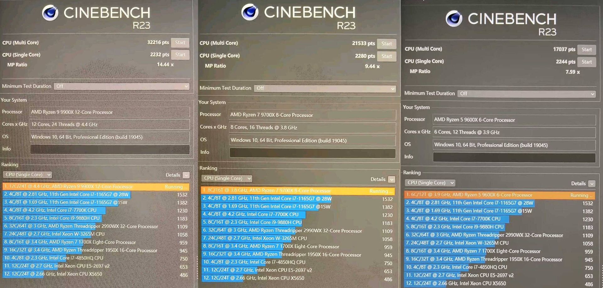 نتایج بنچمارک Cinebench پردازنده های سری Ryzen 9000 شرکت AMD