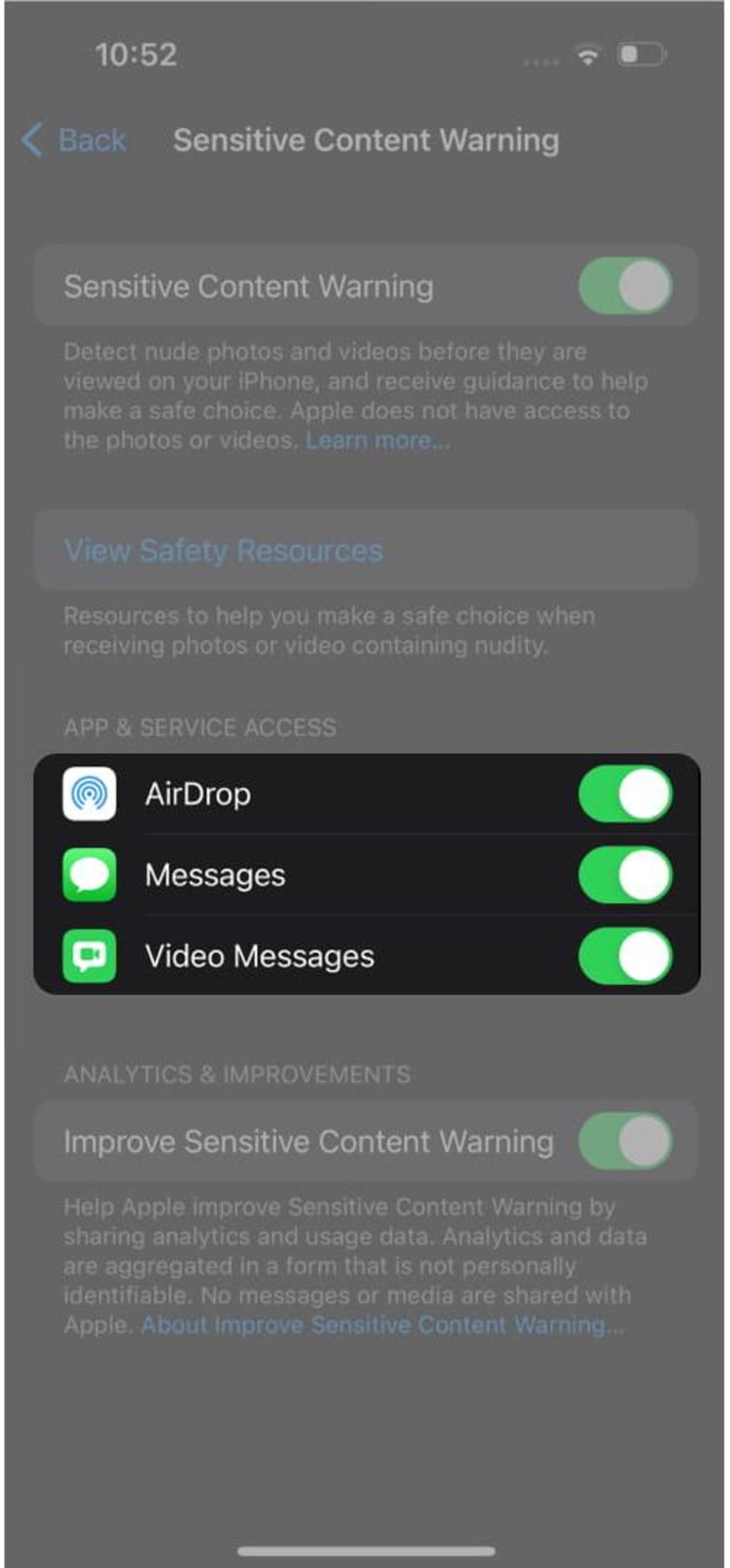 محتوای حساس در ios 17