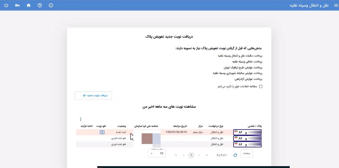 نوبت های ثبت شده برای تعویض پلاک خودرو در سامانه سخا