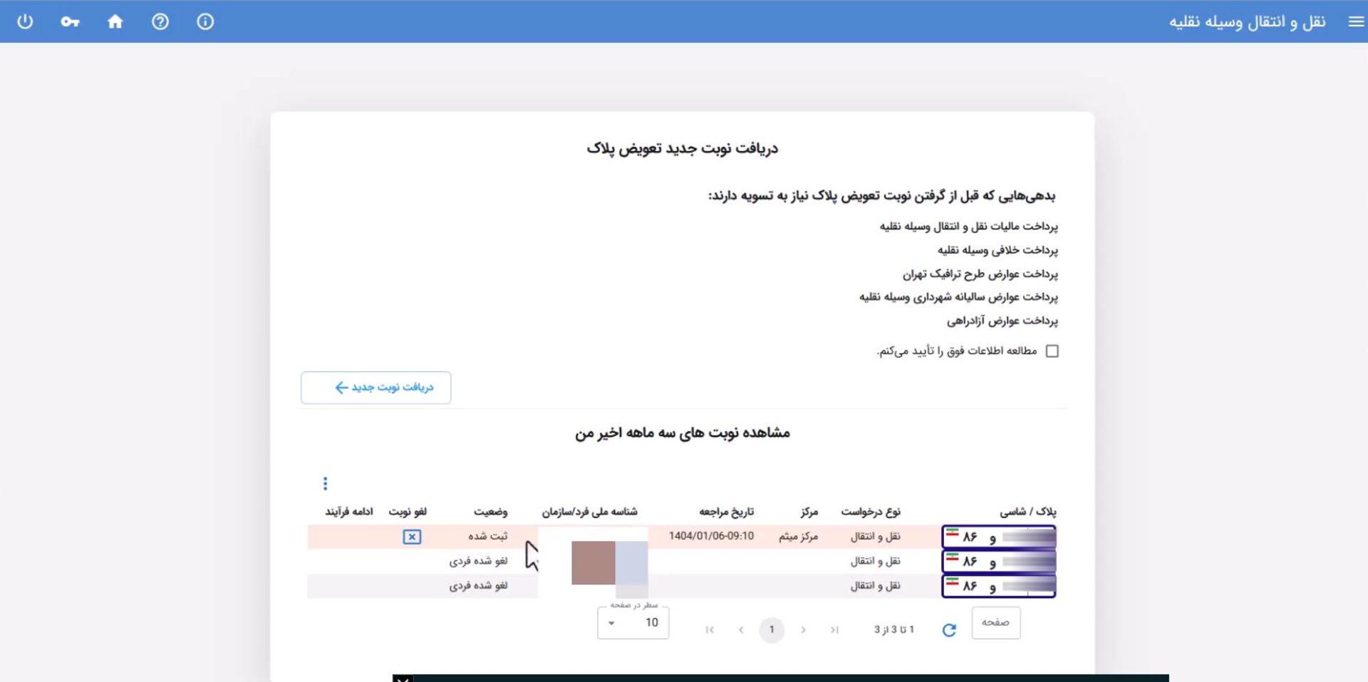 نوبت های ثبت شده برای تعویض پلاک خودرو در سامانه سخا