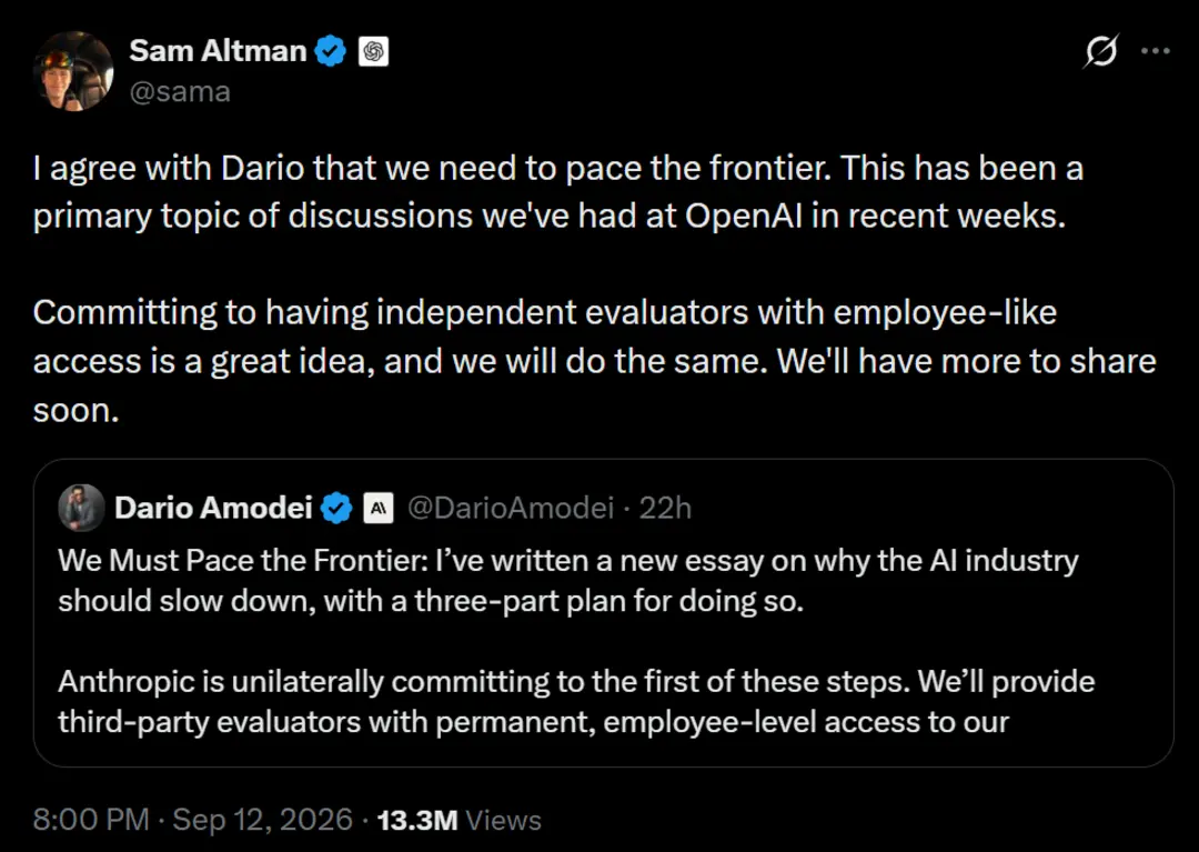 پست توییتر سم آلتمن (Sam Altman) در پاسخ به نوشته داریو آمودی (Dario Amodei) درباره سرعت توسعه هوش مصنوعی
