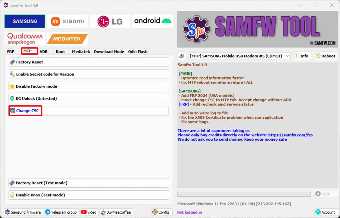 تغییر CSC با SamFw Tool