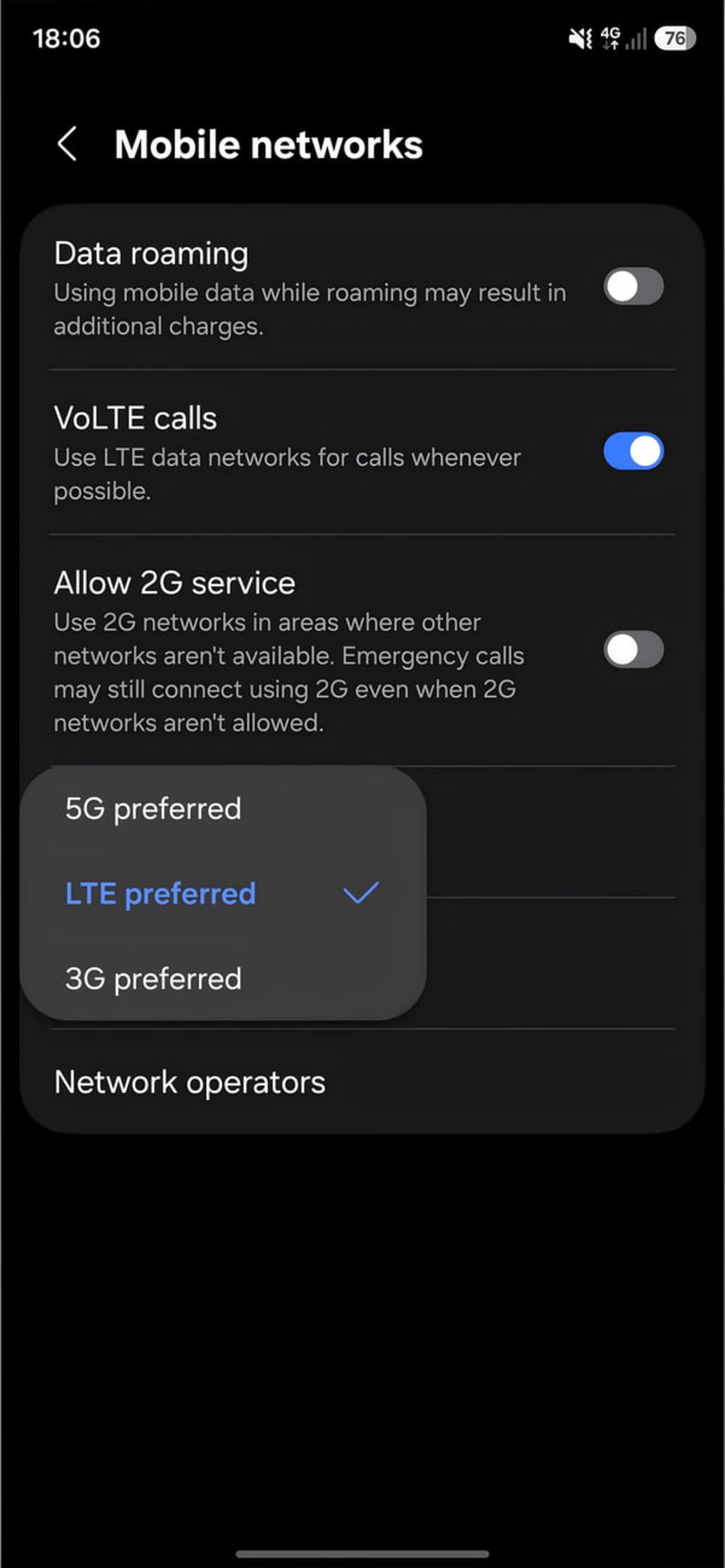 تنظیم شبکه 4G روی گوشی سامسونگ