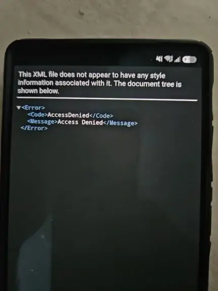 پیام خطای Access Denied در یک فایل XML روی صفحه نمایش گوشی هوشمند