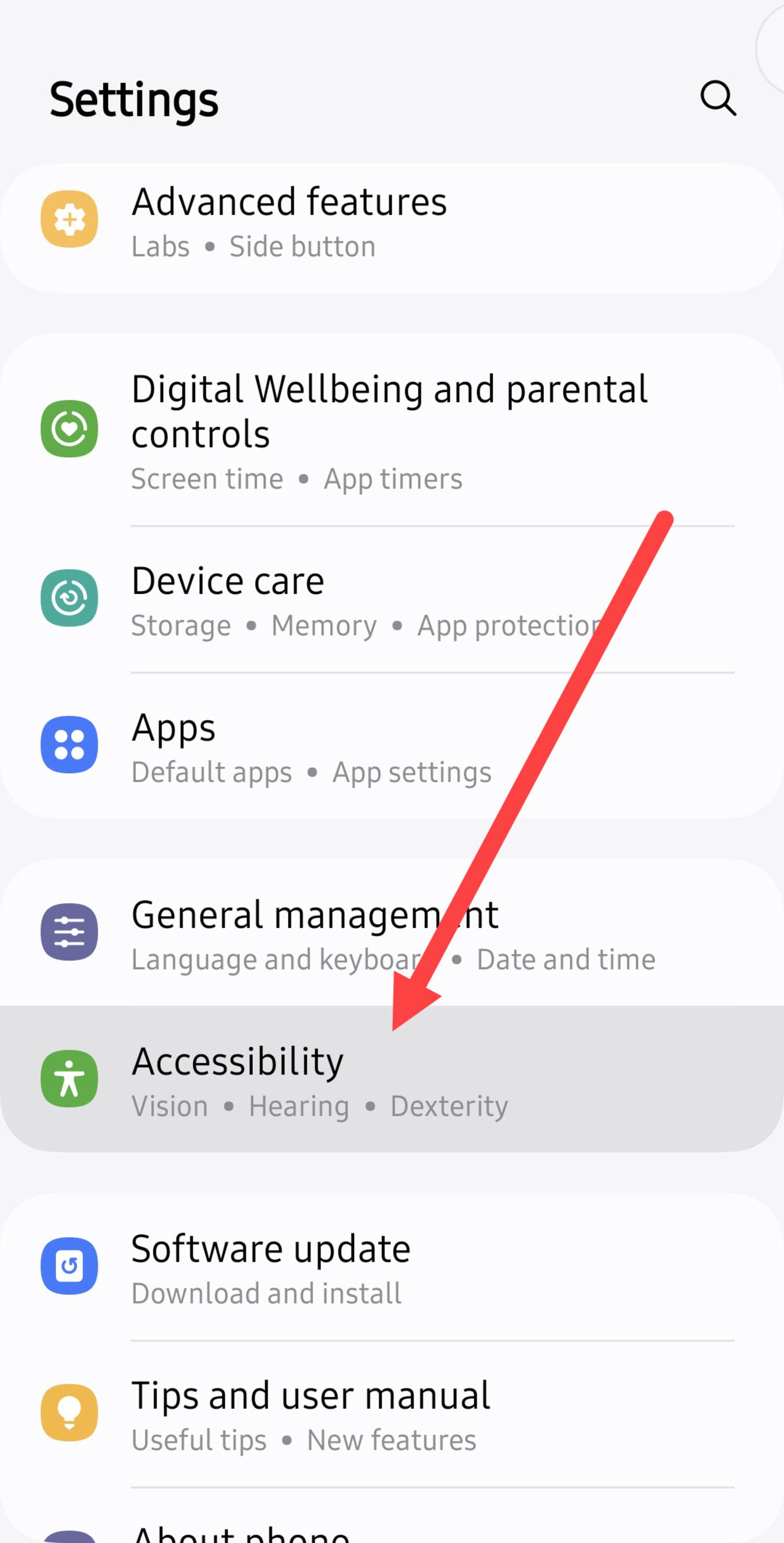 Accessibility در تنظیمات گوشی ساموسنگ