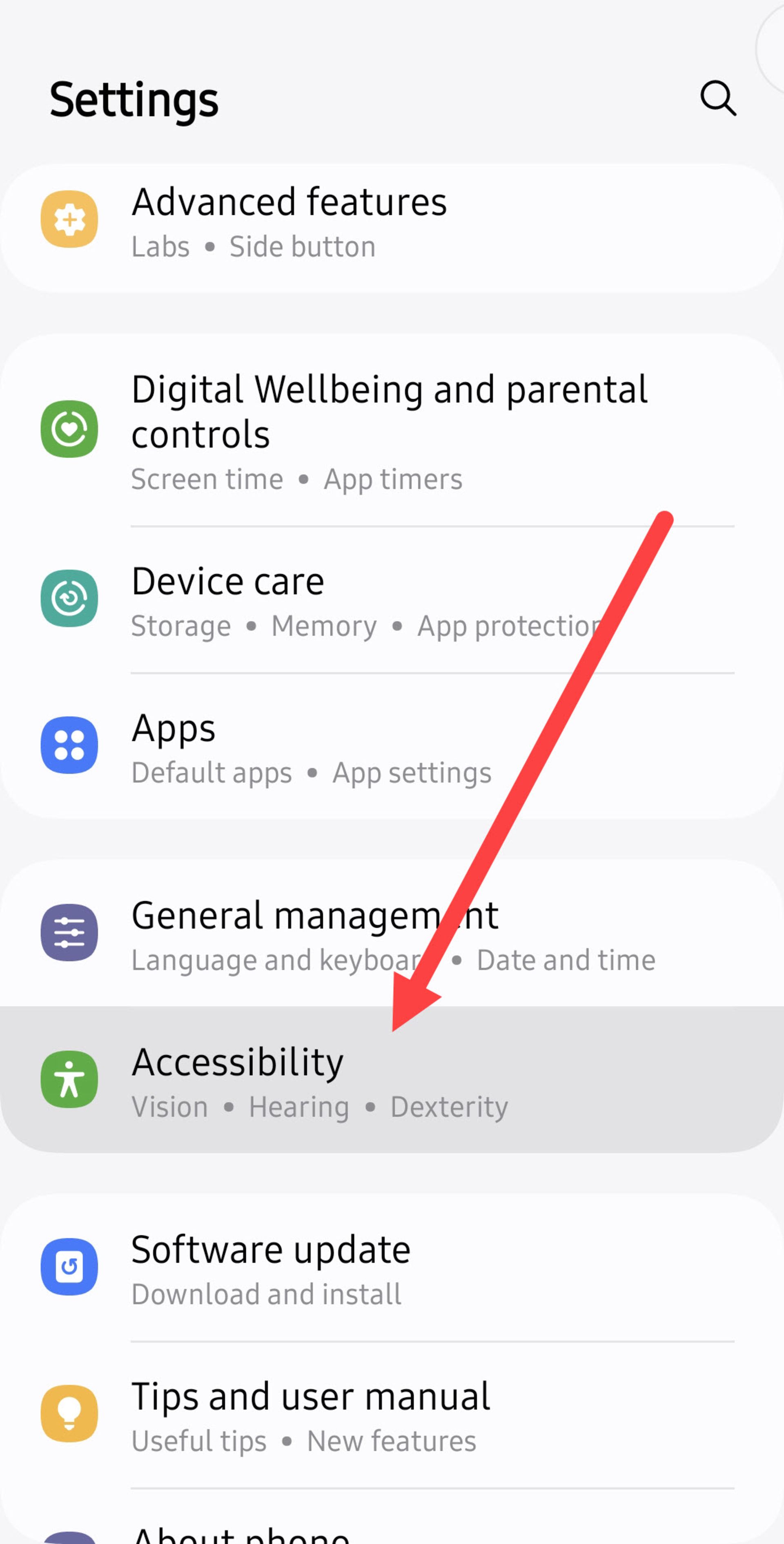 Accessibility در تنظیمات گوشی ساموسنگ