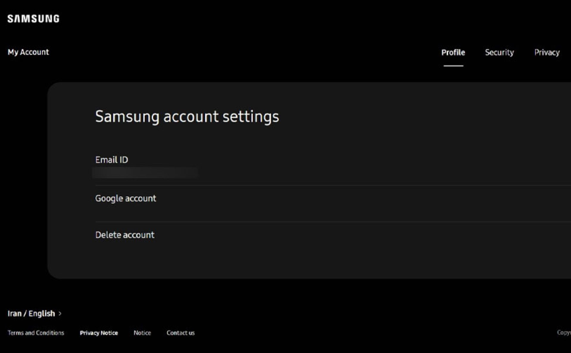 تنظیمات Samsung account