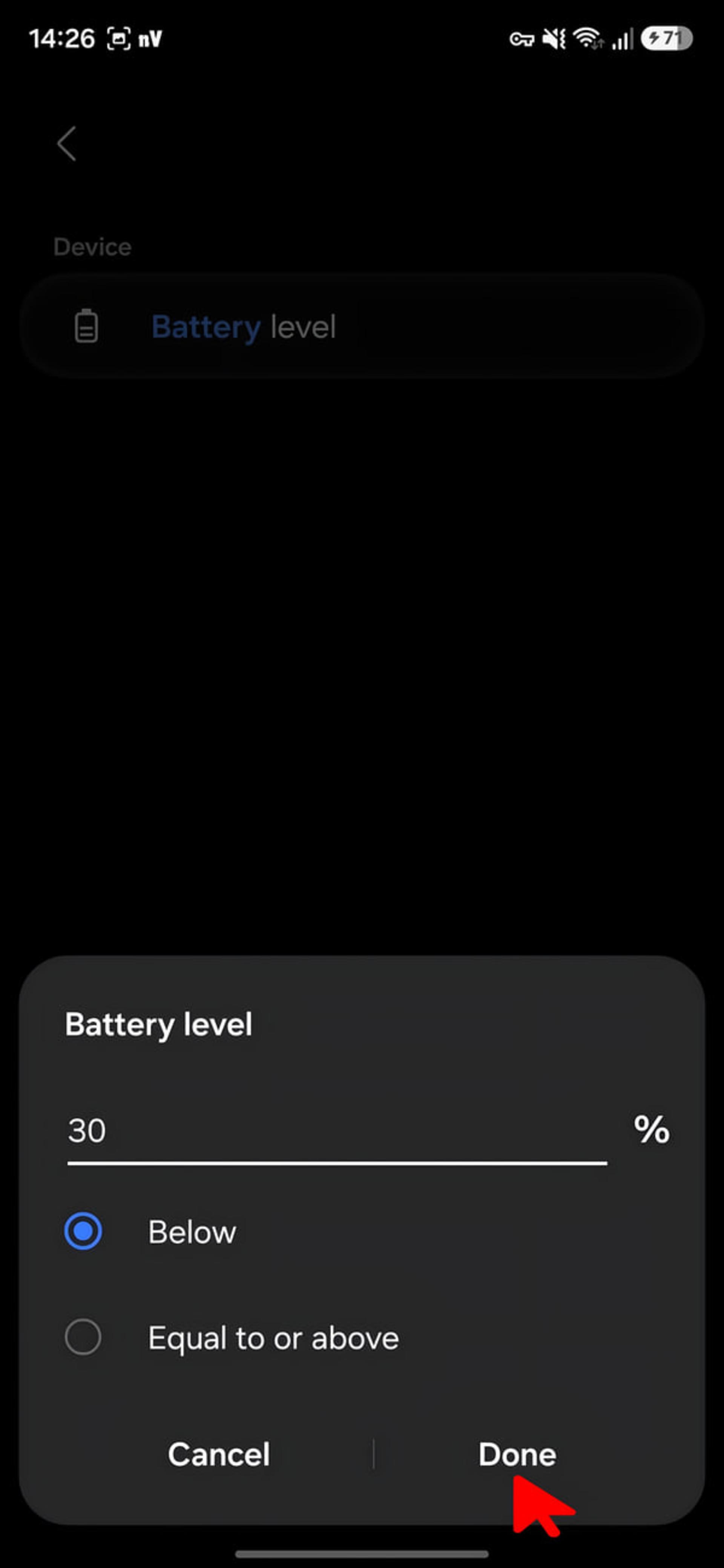 تنظیم سطح باتری (Battery level) در بخش اتوماسیون گوشی سامسونگ