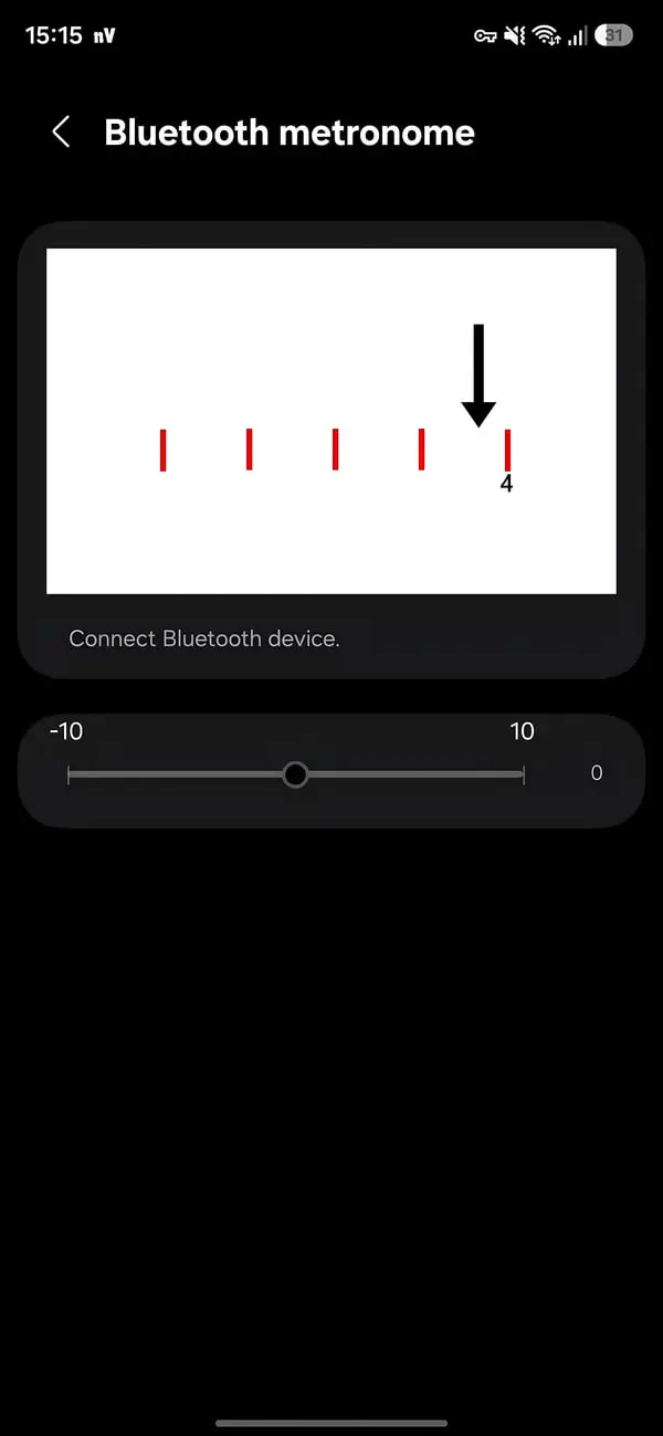 مترونوم بلوتوث (Bluetooth metronome) در اپلیکیشن گوشی سامسونگ با نشانگر ضرب‌آهنگ