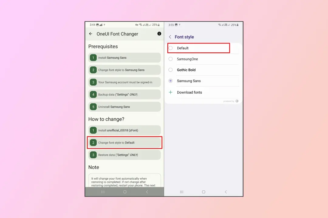 تغییر فونت گوشی به Default