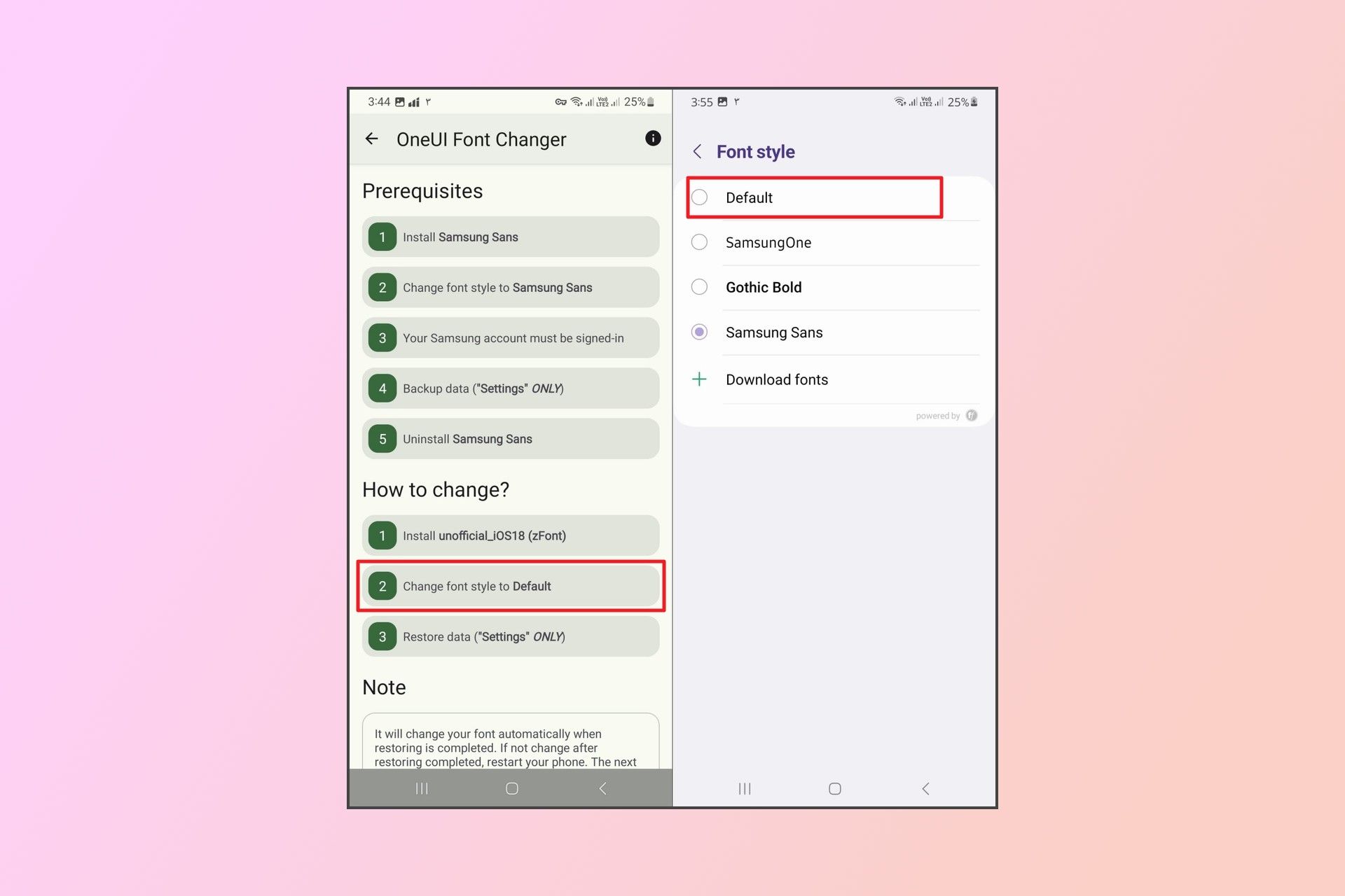 تغییر فونت گوشی به Default