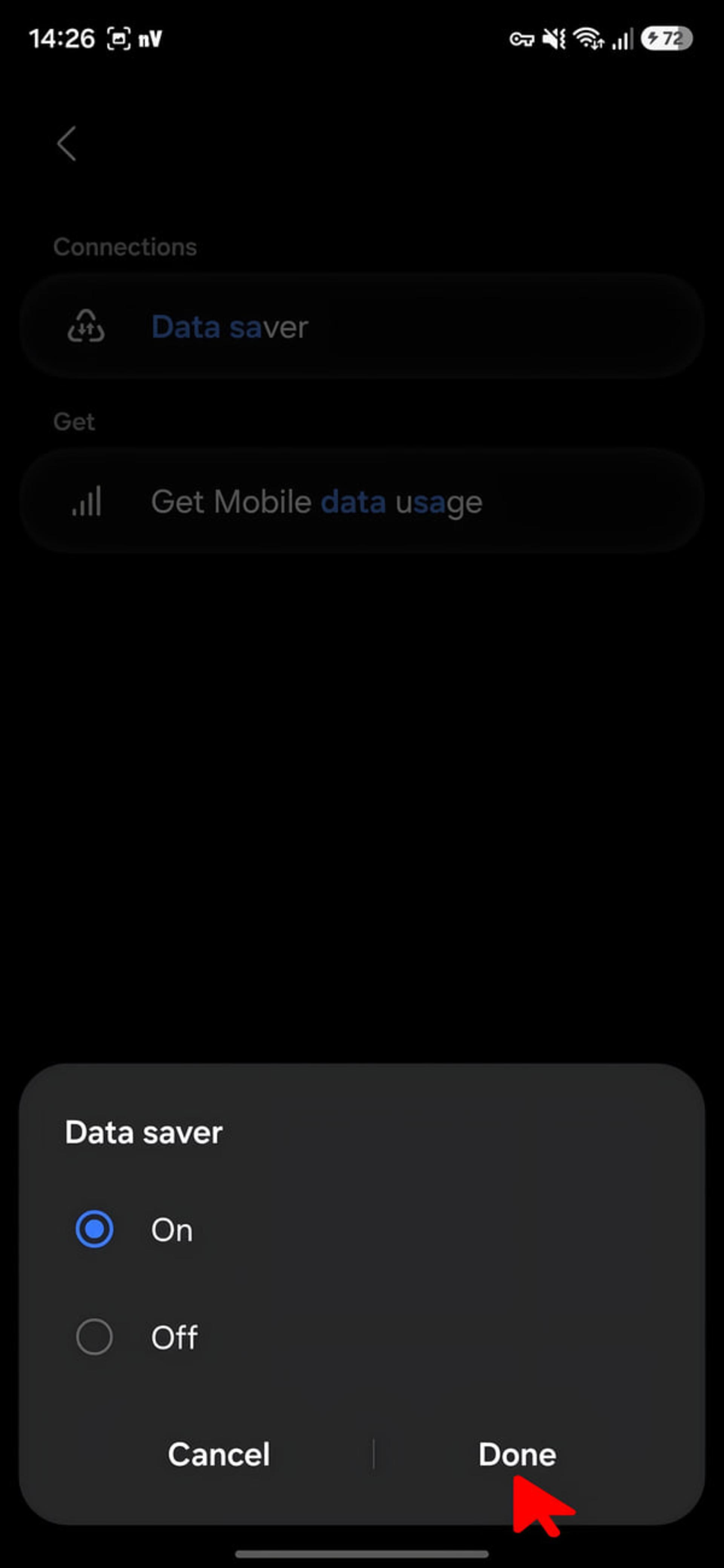 منوی فعال‌سازی حالت Data saver (ذخیره داده) در گوشی سامسونگ