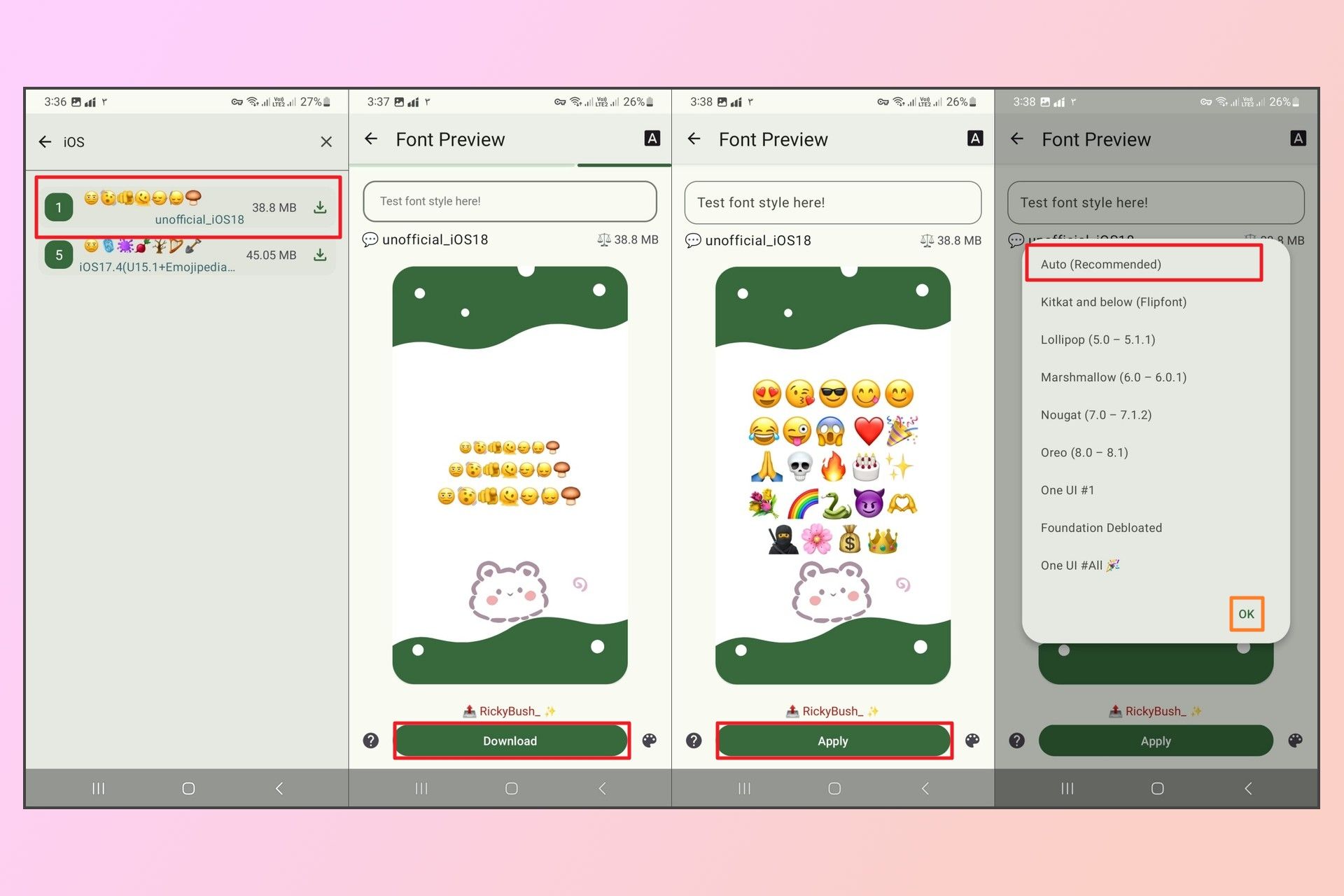 مراحل نصب فونت ایموجی ios در one ui سامسونگ