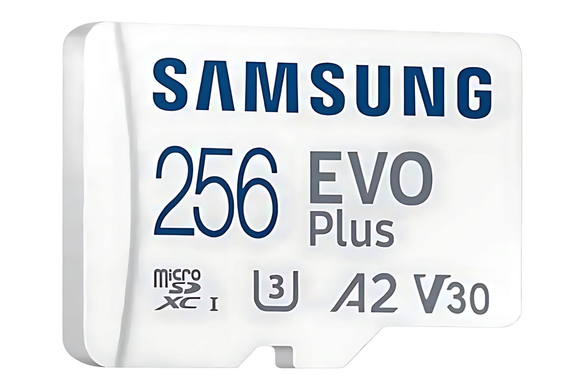 نمای کناری کارت حافظه سامسونگ Samsung EVO Plus A2 V30 microSDXC Class 10 UHS-I U3 256GB