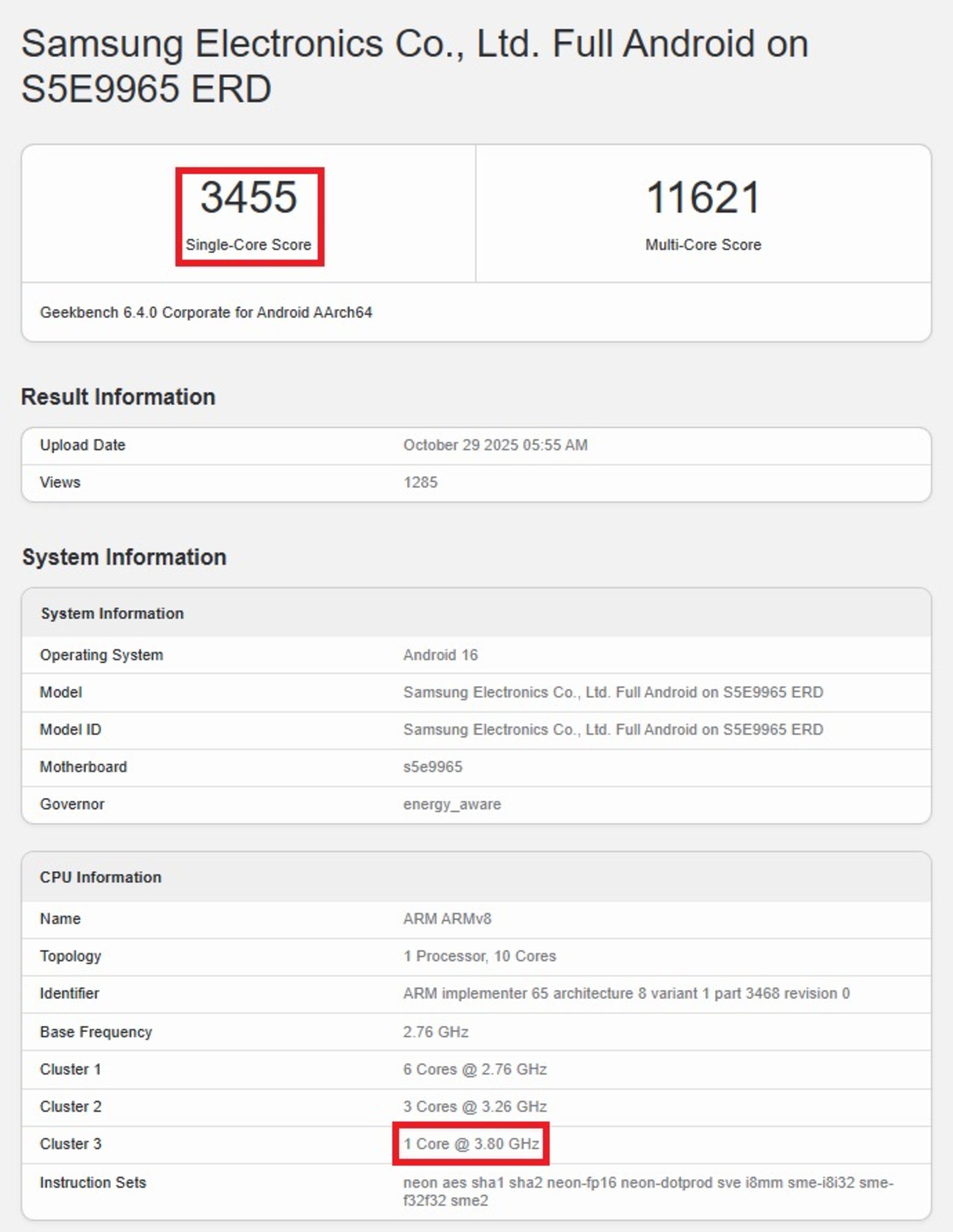 امتیاز اگزینوس ۲۶۰۰ در گیک‌بنچ