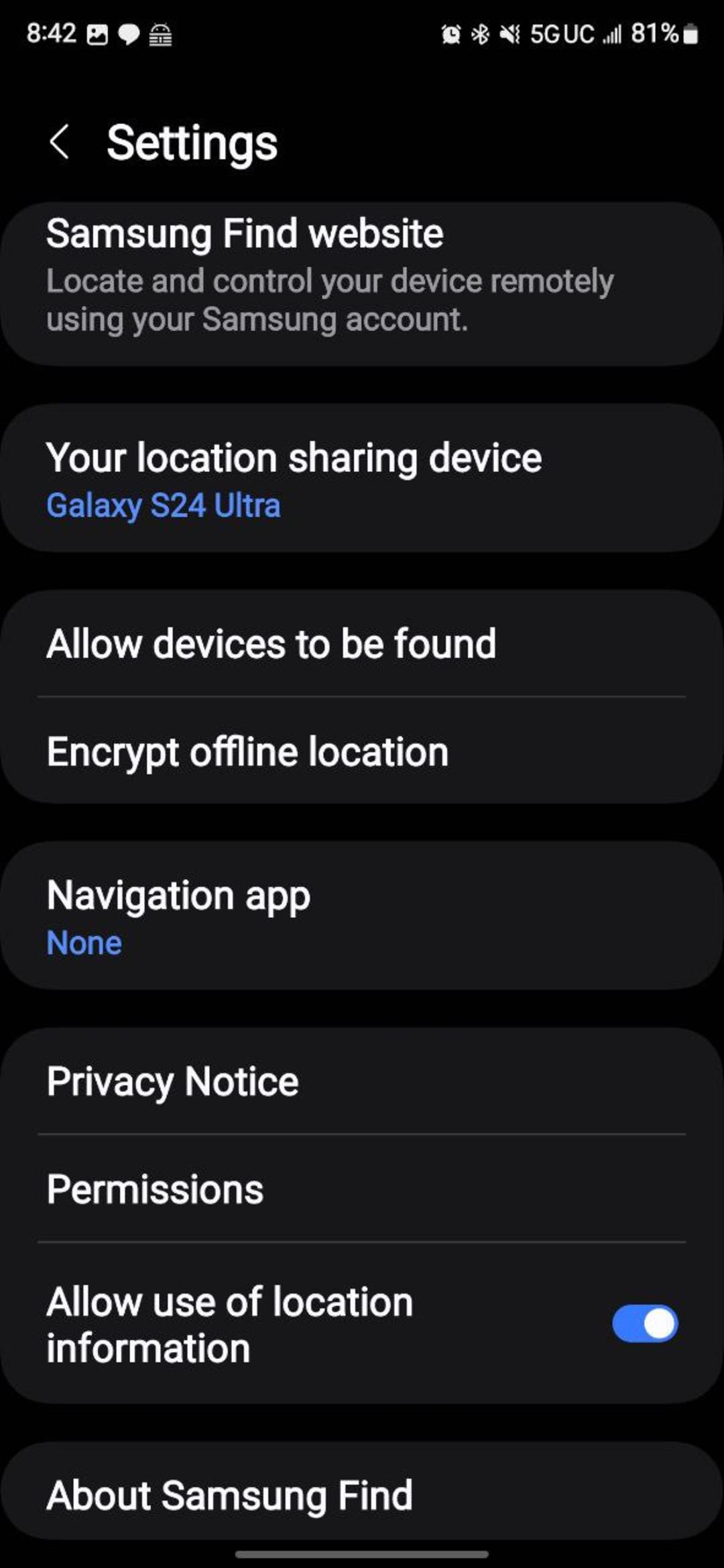 اسکرین‌شات از نرم‌افزار Samsung Find