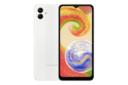 نمای کلی گوشی موبایل گلکسی A04 سامسونگ / Samsung Galaxy A04 با نمایشگر روشن و نمایش لوگو و دوربین رنگ سفید