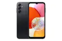 نمای کلی گوشی موبایل گلکسی A14 سامسونگ / Samsung Galaxy A14 با نمایشگر روشن و نمایش لوگو و دوربین پنل پشت رنگ مشکی
