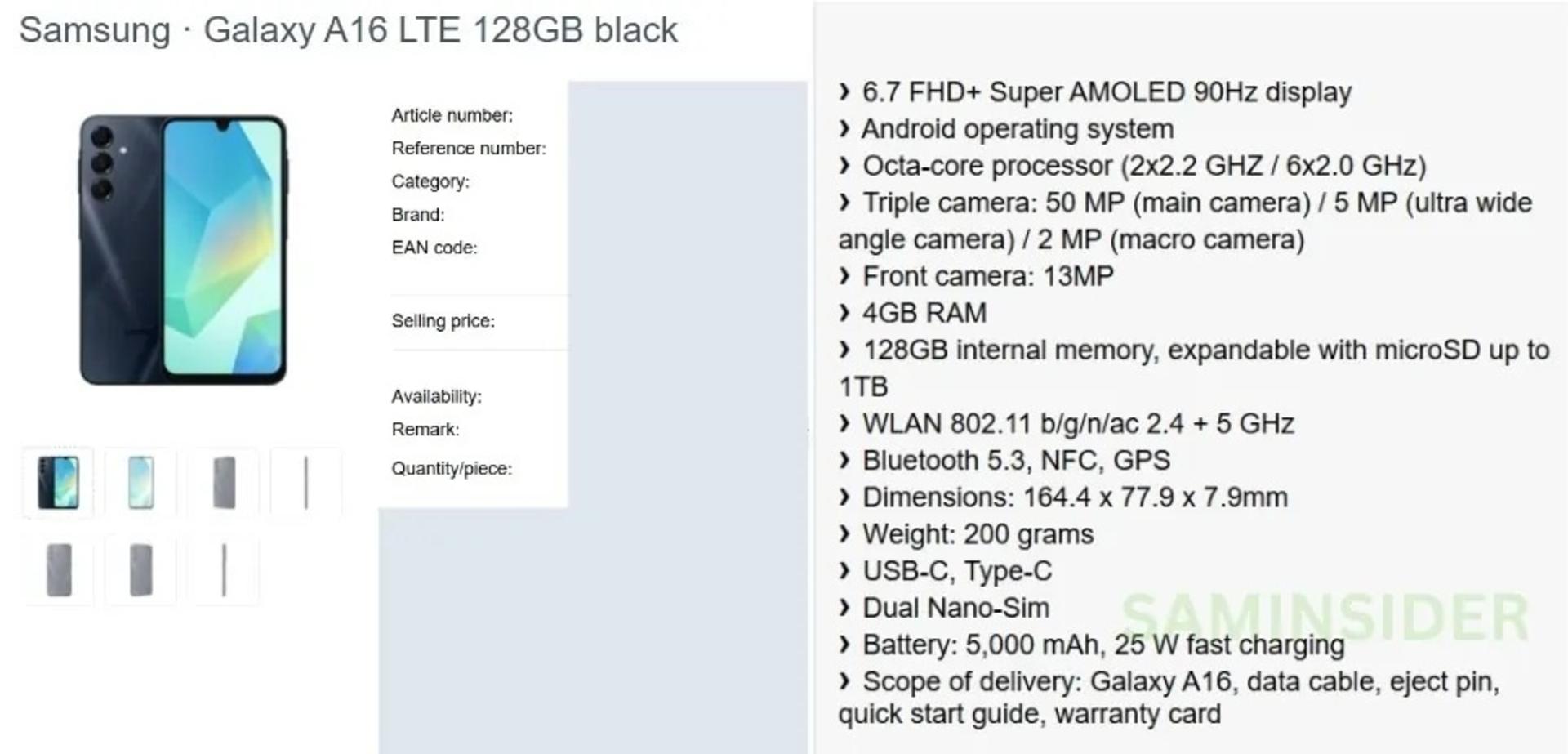 مشخصات فنی گلکسی A16 4G
