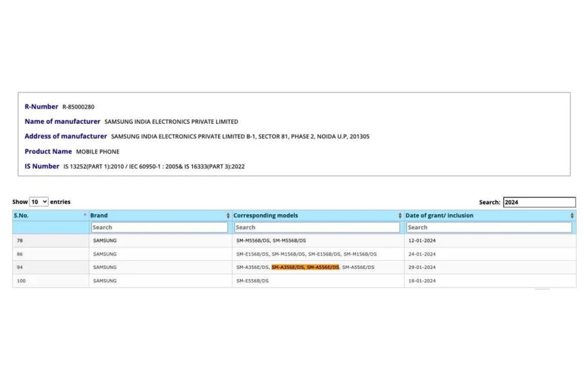 گلکسی A35 و گلکسی A55 با شماره مدل‌های SM-A356E/DS و SM-A556E/DS در پایگاه‌داده وب‌سایت گواهی BIS هند 