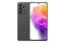 نمای کلی Samsung Galaxy A73 5G / گوشی موبایل گلکسی A73 سامسونگ 5G با نمایشگر روشن و نمایش لوگو و دوربین پنل پشت رنگ خاکستری