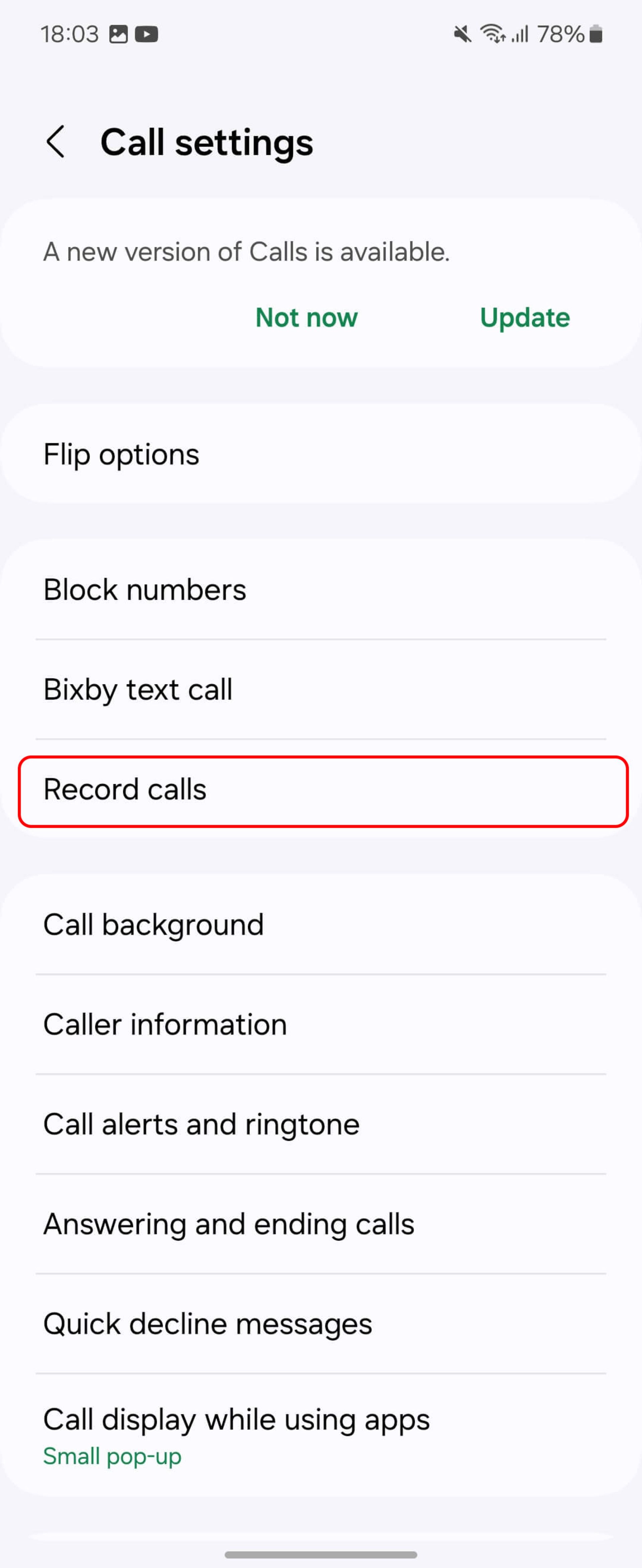 انتخاب منوی ضبط تماس‌ ها (Record calls)