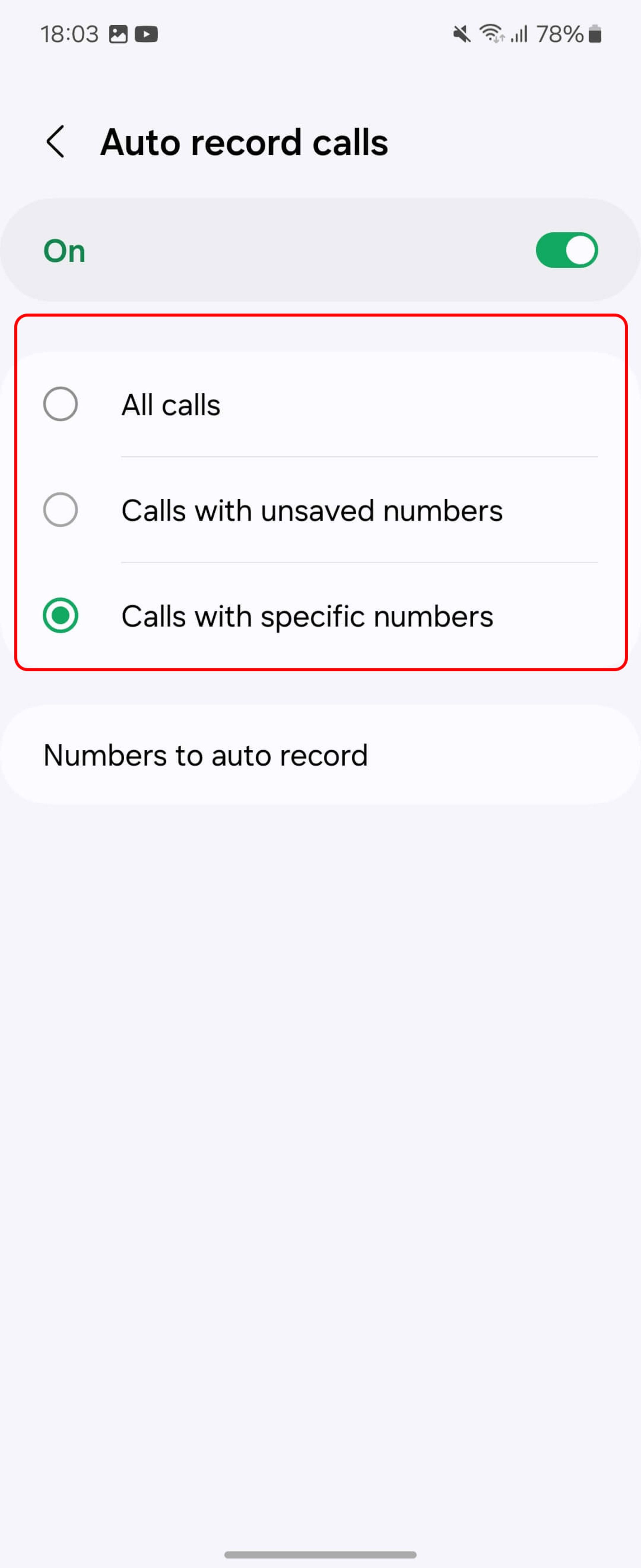 انتخاب Calls withunsaved numbers یا Calls with specific numbers