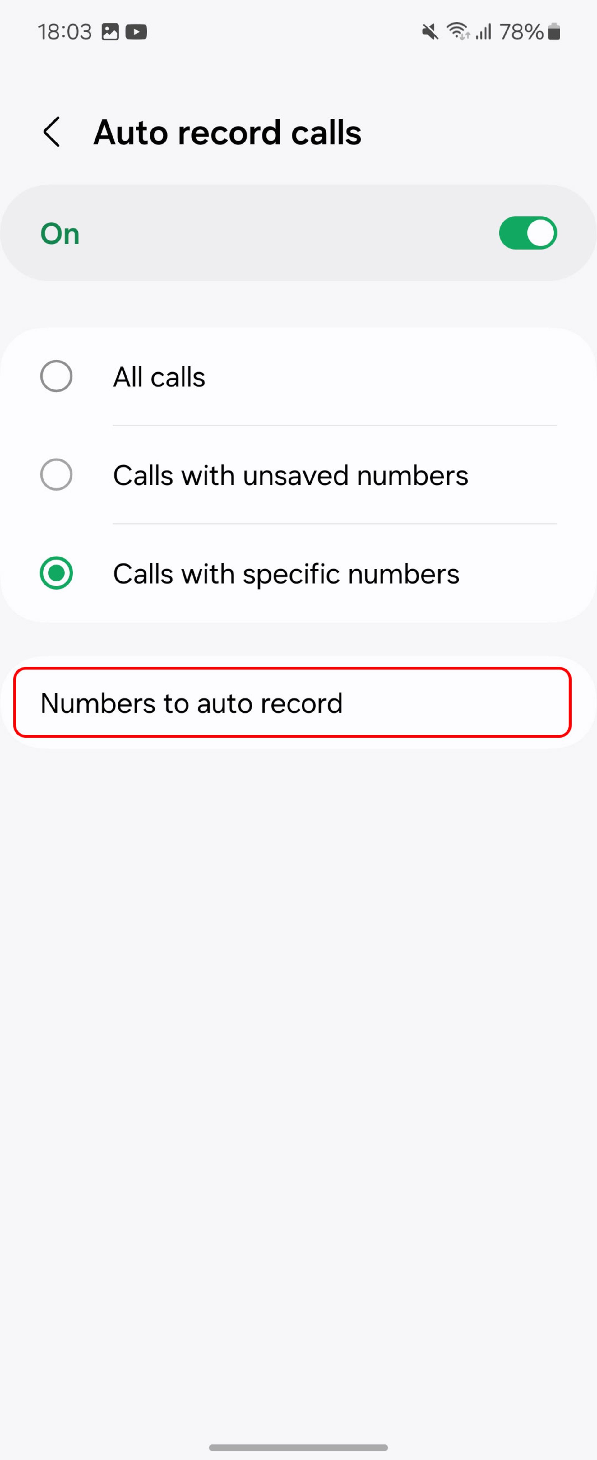 انتخاب گزینه Numbers to Auto Record