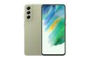 نمای کلی Samsung Galaxy S21 FE 5G / گوشی موبایل گلکسی اس 21 اف ای سامسونگ 5G با نمایشگر روشن و نمایش لوگو و دوربین پنل پشت رنگ زیتونی