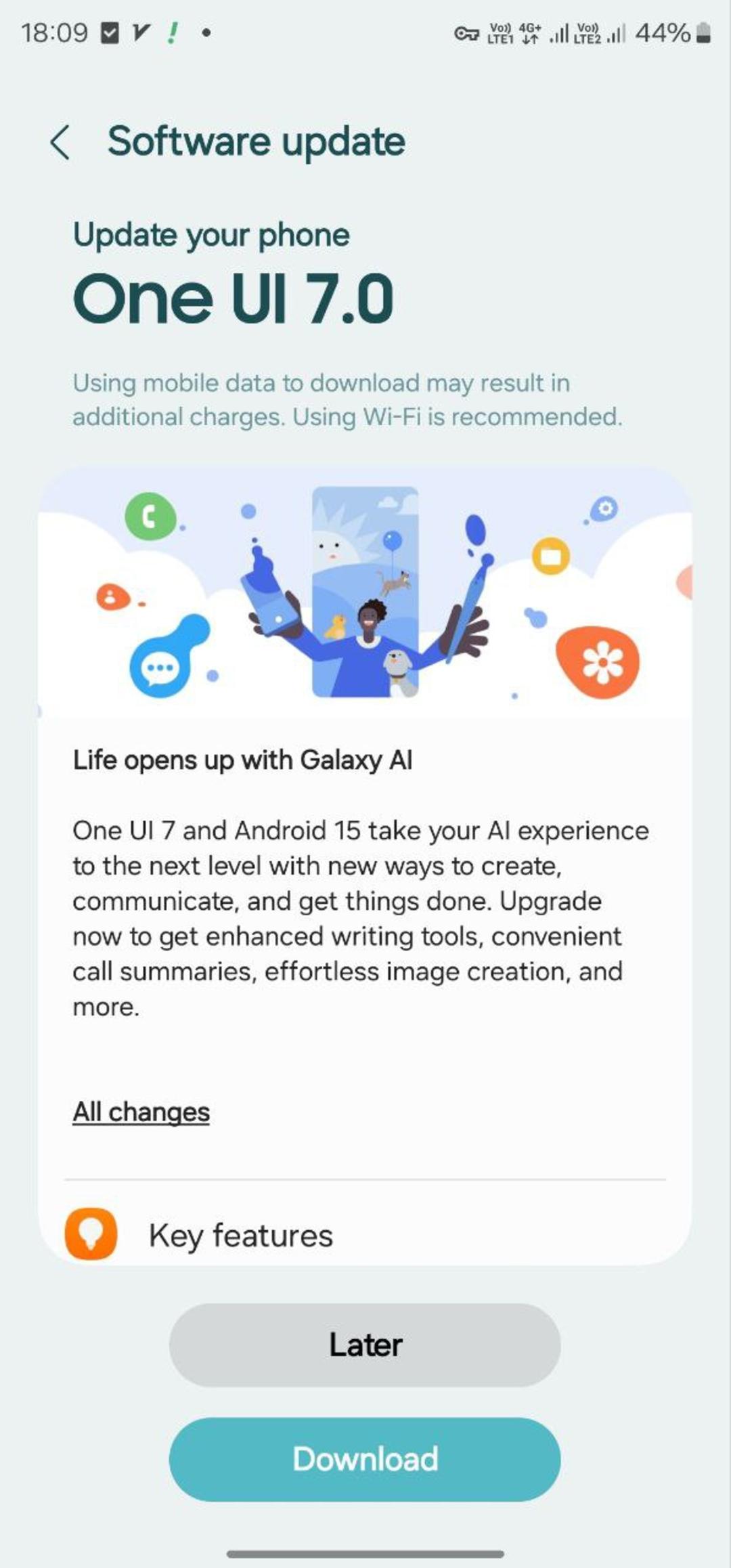 صفحه‌ی آپدیت One UI 7 برای گلکسی S23
