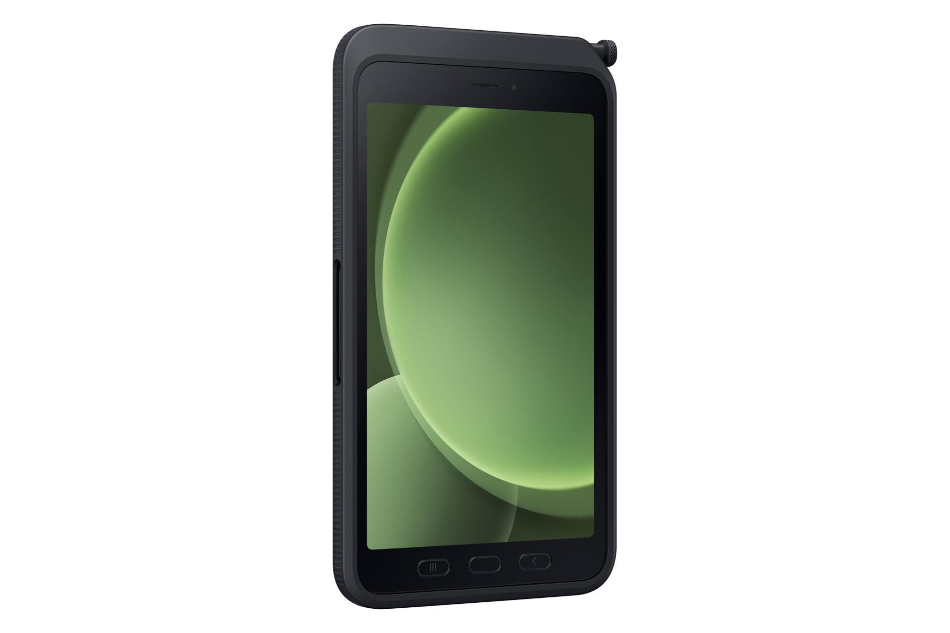 نمای نیمرخ پنل جلوی تبلت گلکسی تب اکتیو 5 سامسونگ / Samsung Galaxy Tab Active5 با تمرکز روی لبه‌ی سمت چپ تبلت و نمایش اتصالات لوازم جانبی