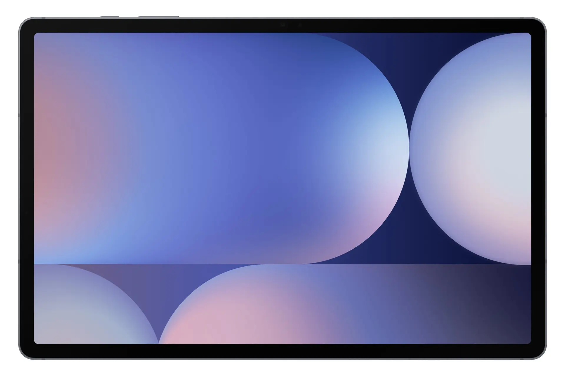 نمای پنل جلوی تبلت گلکسی تب اس 10 پلاس سامسونگ / Samsung Galaxy Tab S10 Plus با نمایش حاشیه‌های نمایشگر و دوربین سلفی رنگ خاکستری