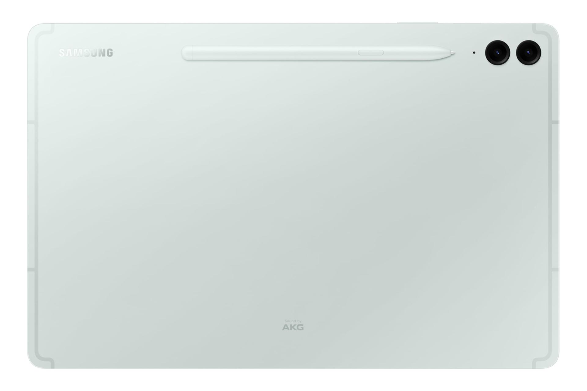 نمای پنل پشت تبلت گلکسی تب S9 FE پلاس سامسونگ / Samsung Galaxy Tab S9 FE Plus با نمایش قلم S Pen، لوگو و دوربین رنگ سبز