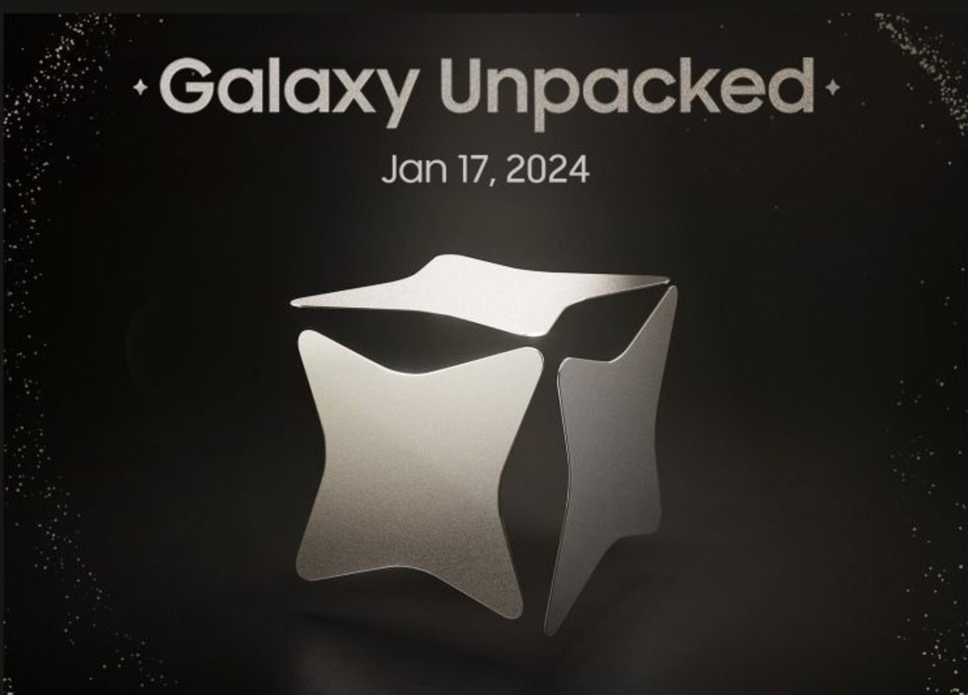 عبارت Galaxy Unpacked و تاریخ بالای طرح گرافیکی به شکل مکعب