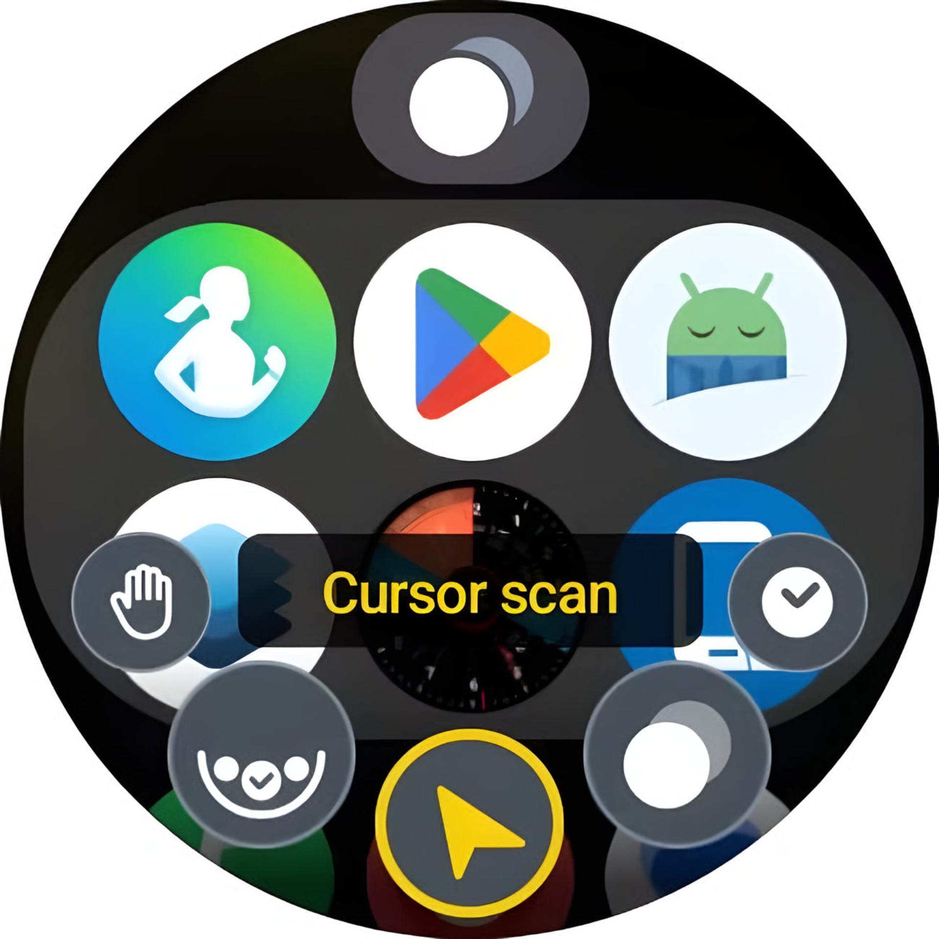 نمای صفحه نمایش ساعت هوشمند گلکسی واچ (Galaxy Watch) با گزینه Cursor scan