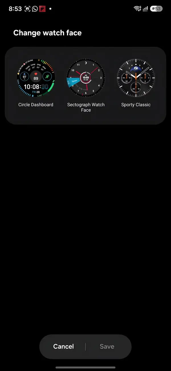 نمای مختلف از صفحات ساعت هوشمند گلکسی واچ (Galaxy Watch) در تنظیمات گوشی