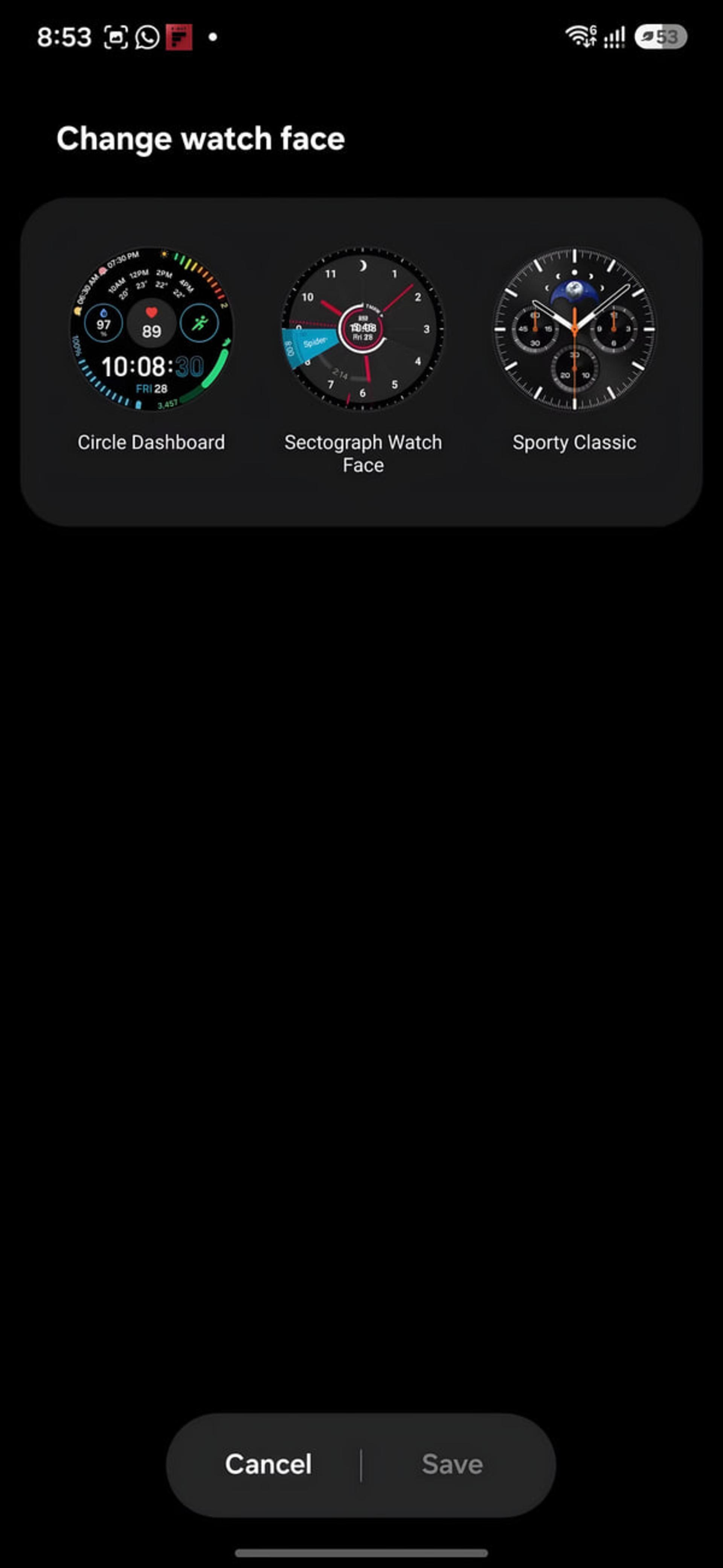 نمای مختلف از صفحات ساعت هوشمند گلکسی واچ (Galaxy Watch) در تنظیمات گوشی