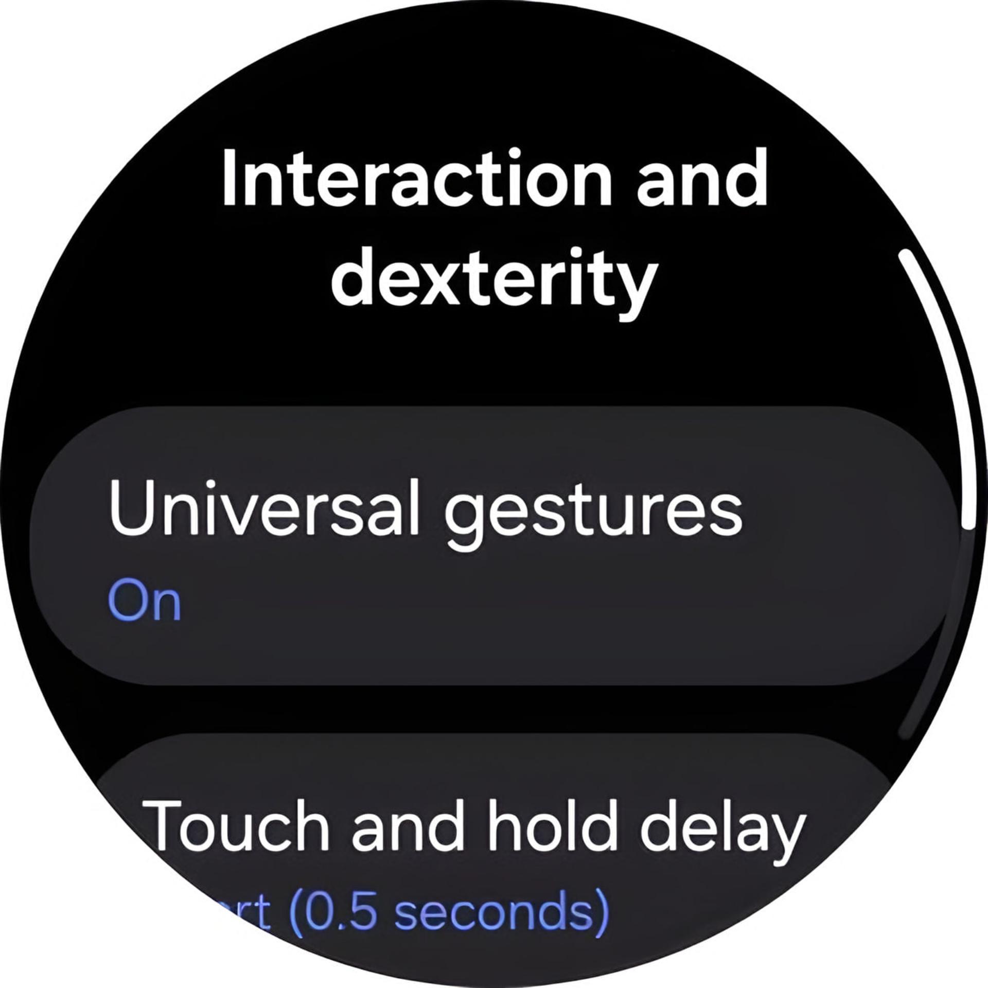 منوی تنظیمات Universal gestures در ساعت هوشمند گلکسی واچ (Galaxy Watch)