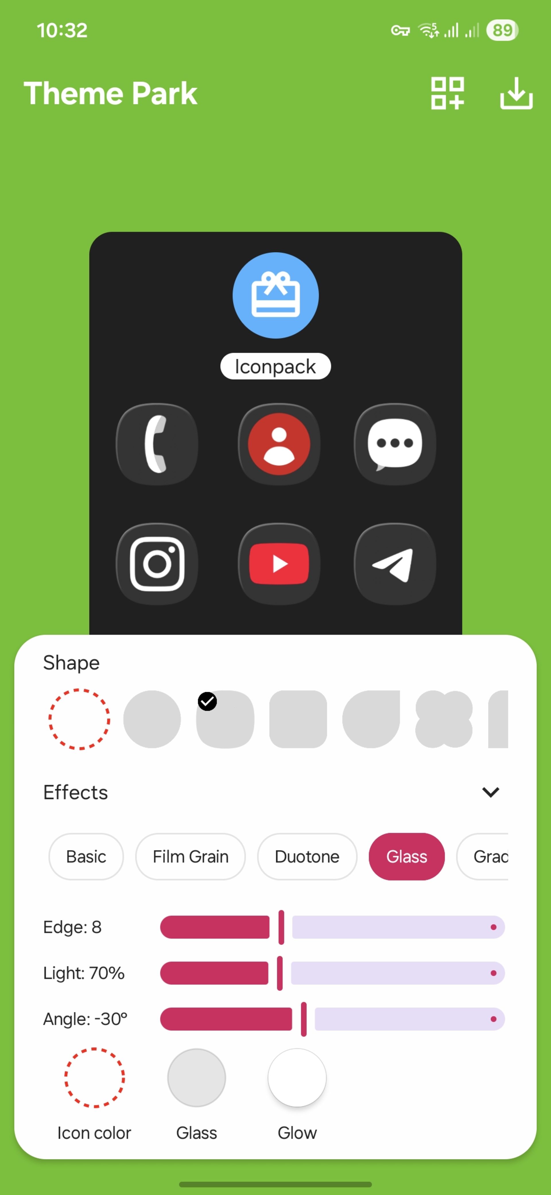 افکت Glass برای آیکون گوشی سامسونگ