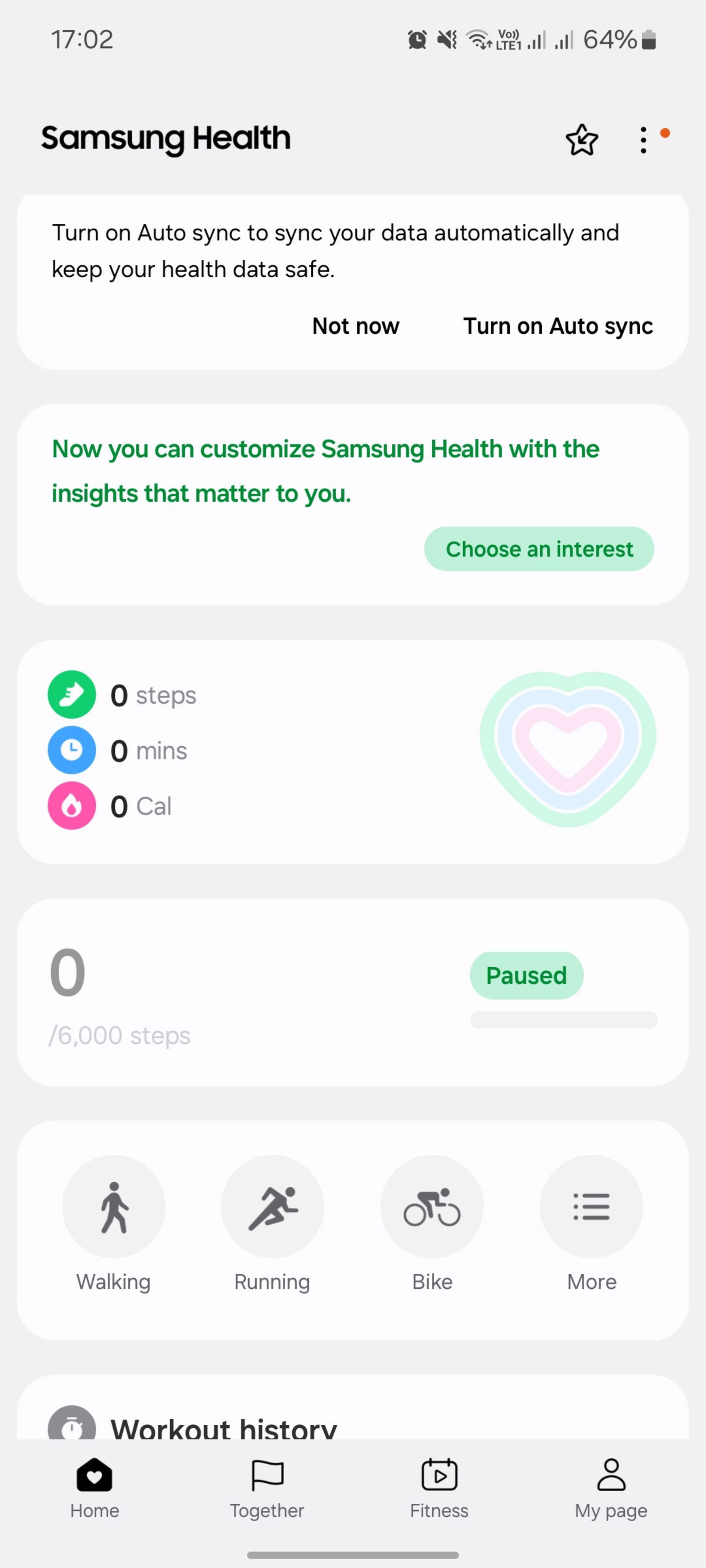 محیط اپلیکیشن Samsung Health