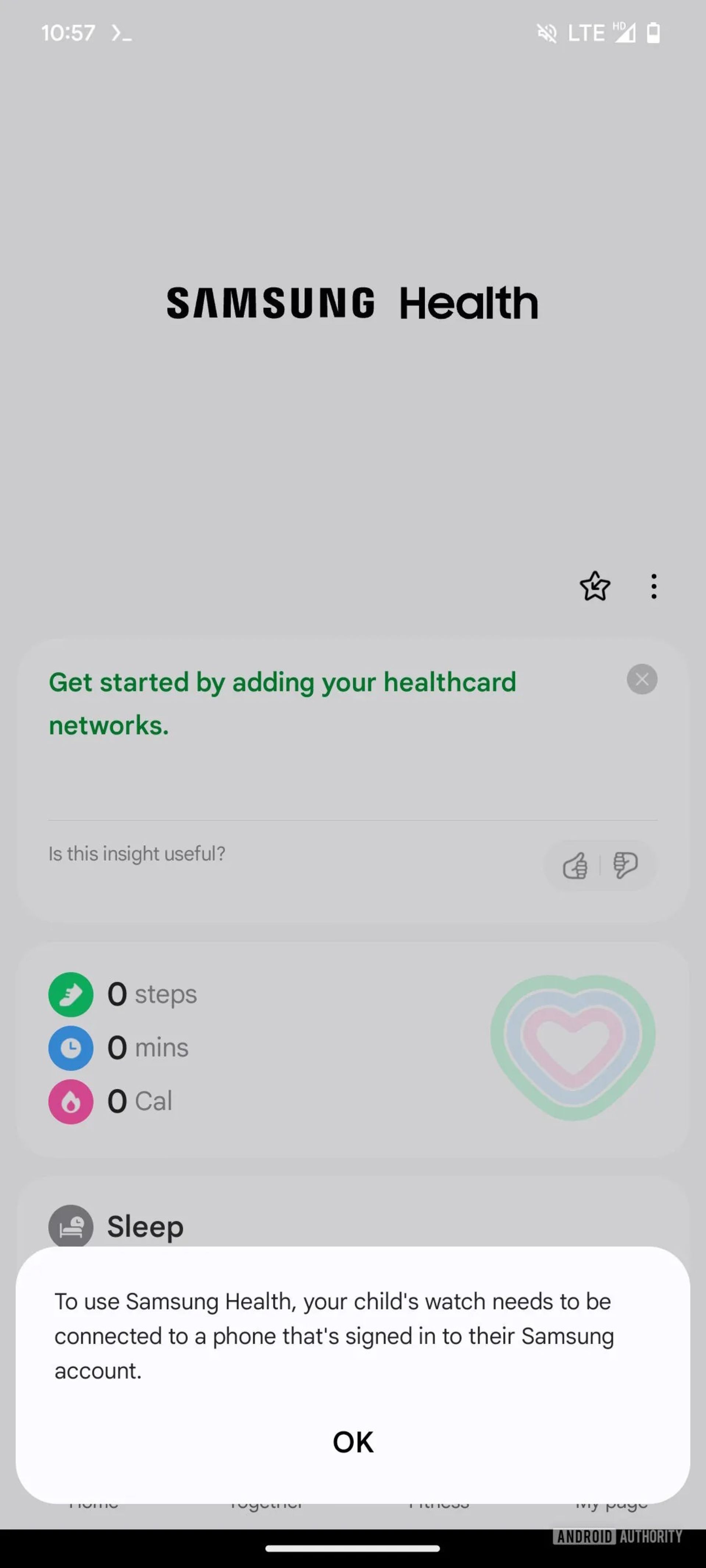 اسکرین‌شات از قابلیت به اشتراک‌گذاری داده‌های سلامتی با اعضای خانواده در اپلیکیشن Samsung Health