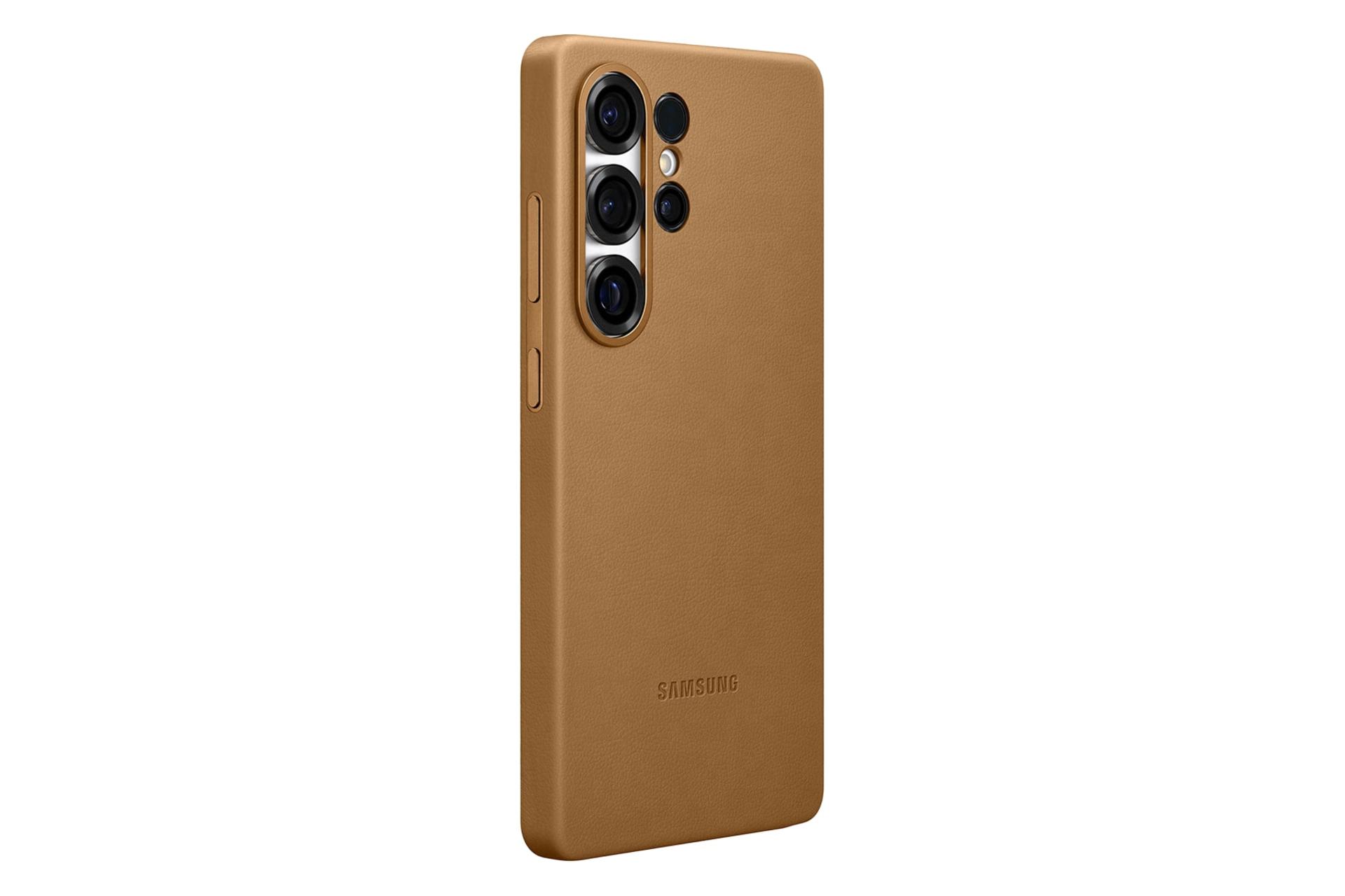 نمای نیمرخ پنل پشت قاب گوشی سامسونگ مدل Kindsuit مناسب سامسونگ Galaxy S25 Ultra با نمایش لبه سمت راست رنگ شتری