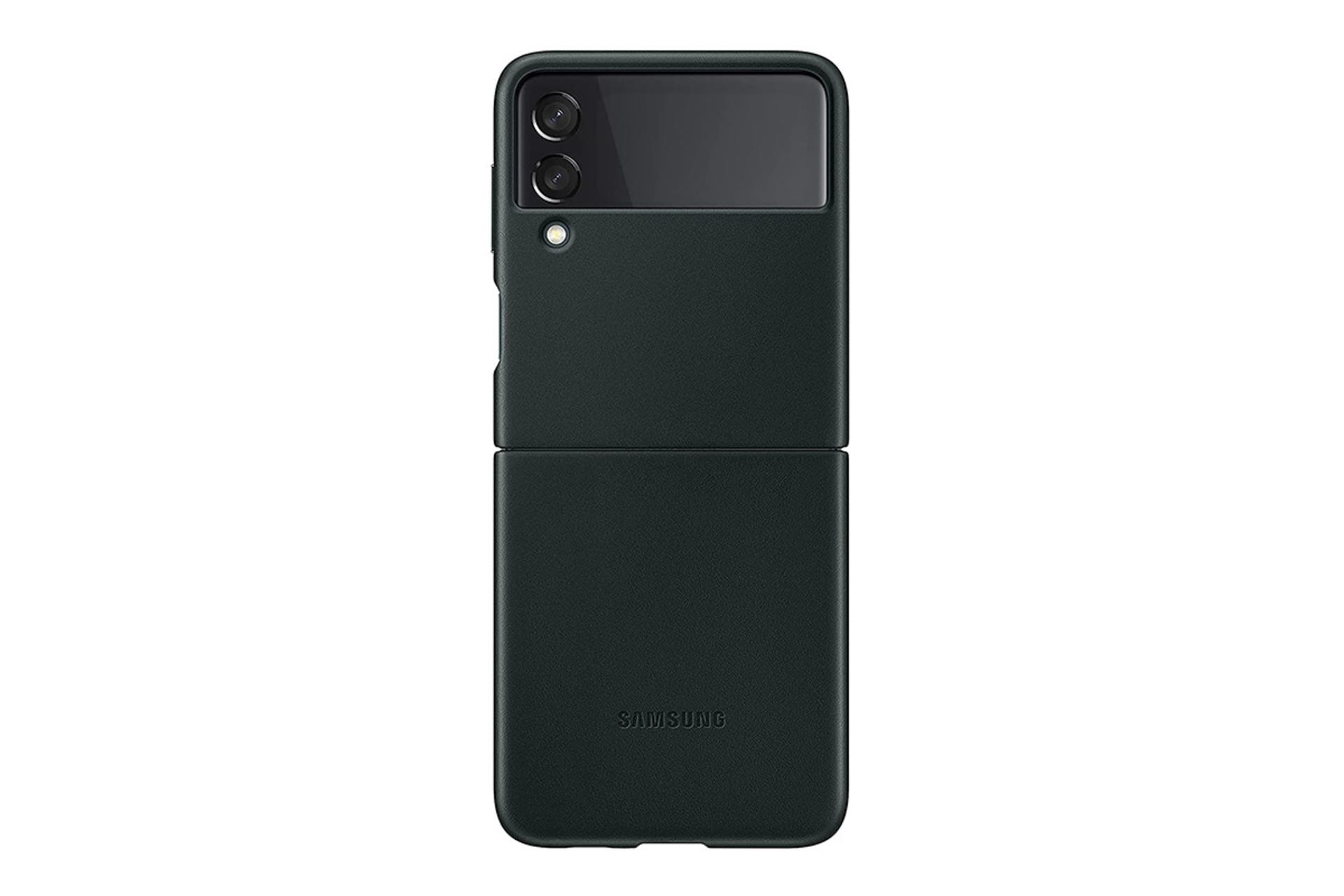 قاب گوشی سامسونگ Samsung Leather Cover For Samsung Galaxy Z Flip3 نمای پشت روی گوشی