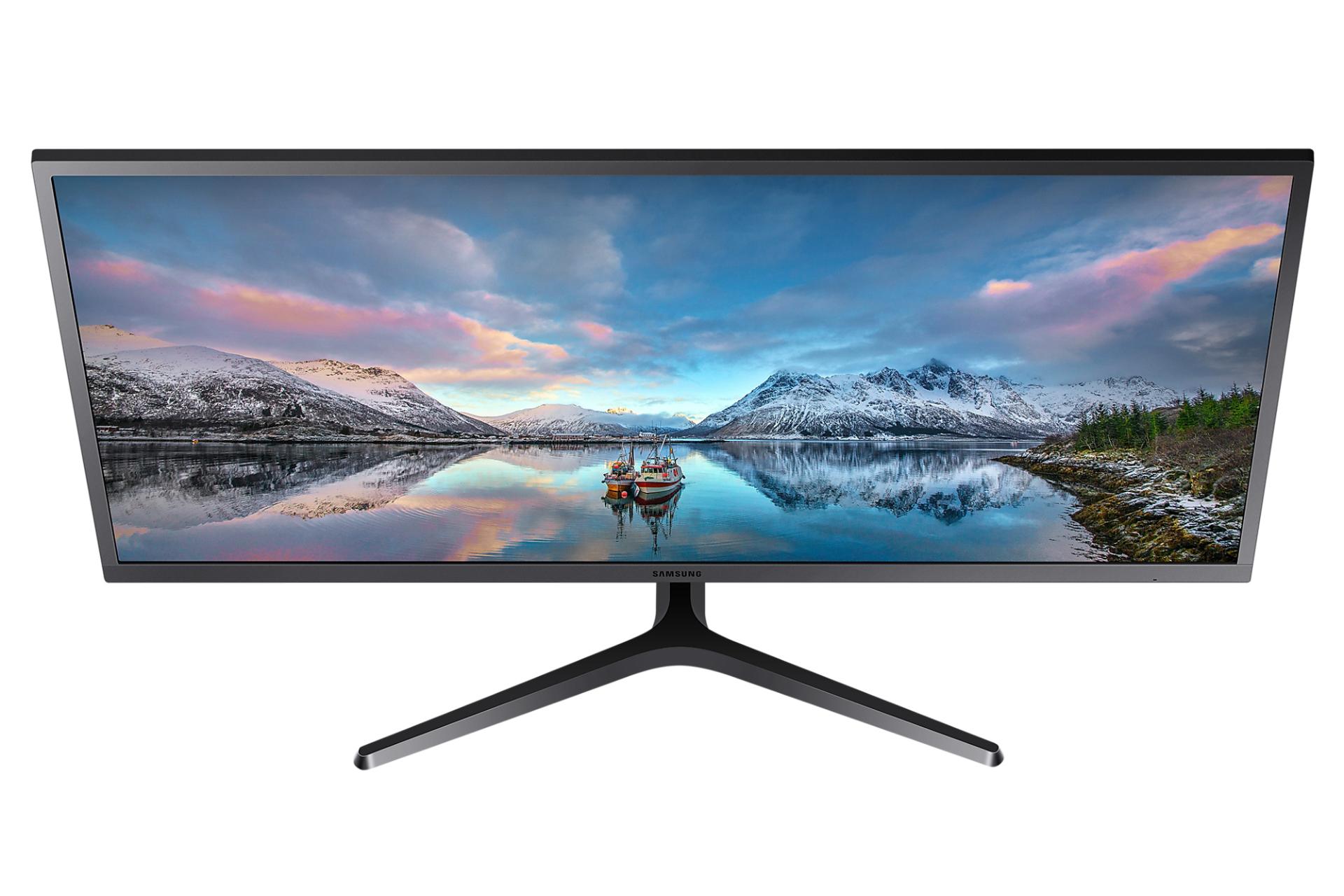 نمای بالا و پایه های مانیتور سامسونگ 34 اینچ مدل LS34J550WQMXUE