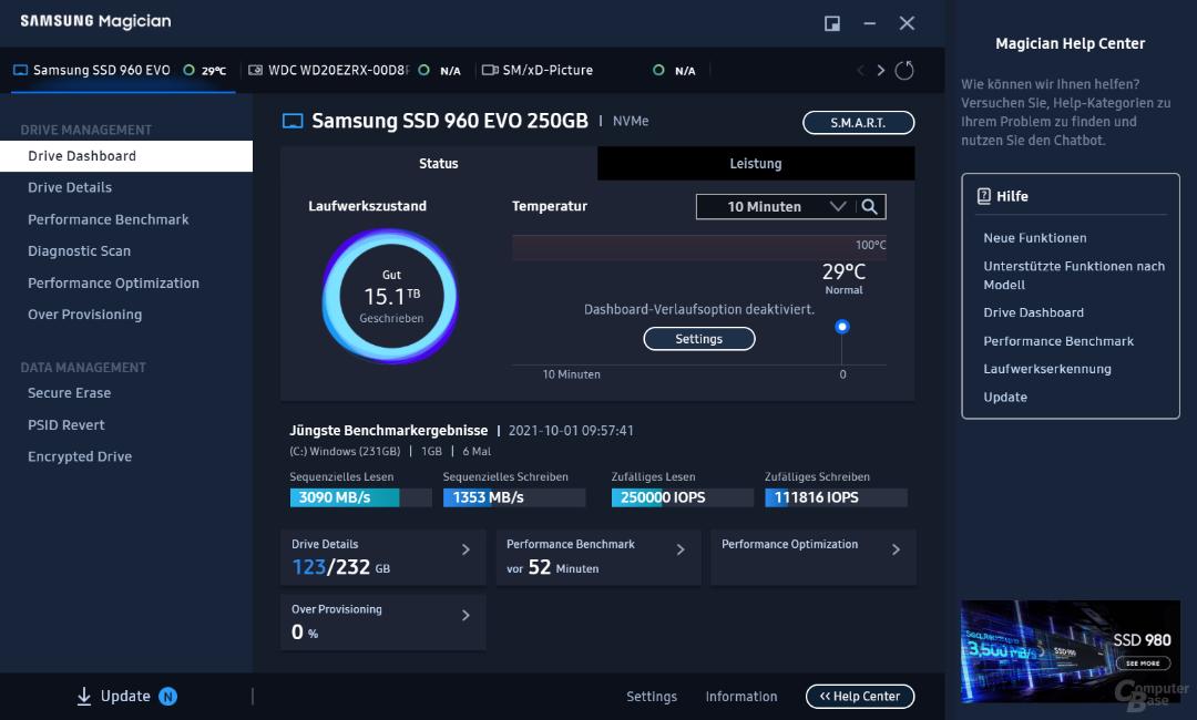 اسکرین‌شاتی از نرم‌افزار Samsung Magician